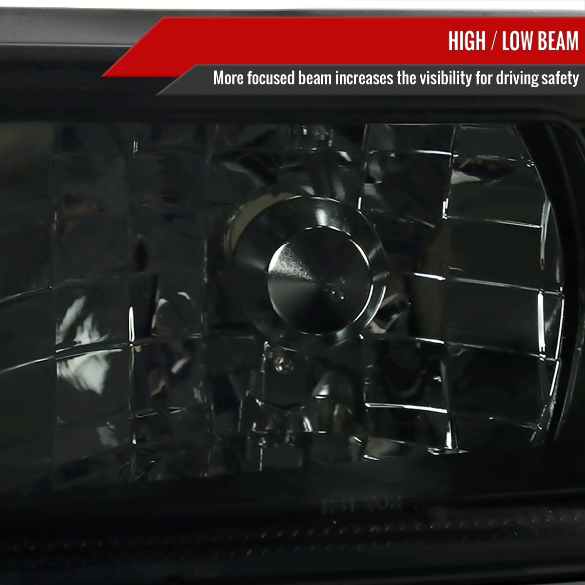 Ford Mustang 1987-1993 Replacement Headlights - Smoke Euro 1-Piece Style Head Lamps for Improved Visibility & Style | Perfect for Night Driving & Car Upgrades