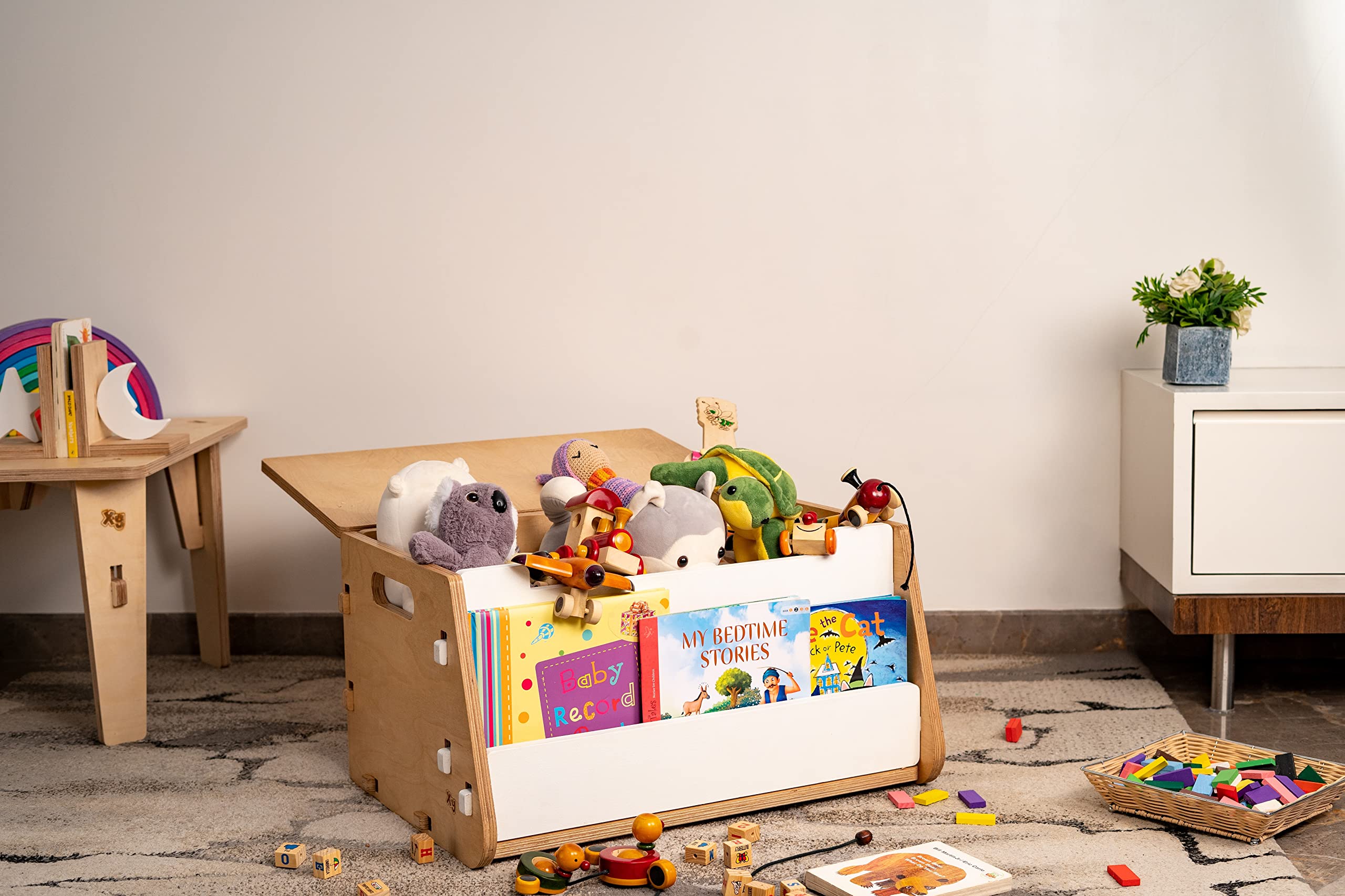 **X&Y Kids Wooden Toy Chest & Bookshelf - Montessori Toy Storage Organizer for Ages 2-7, Eco-Friendly Multipurpose Furniture, Natural Finish - Perfect for Nursery, Playroom & Bedroom Organization**