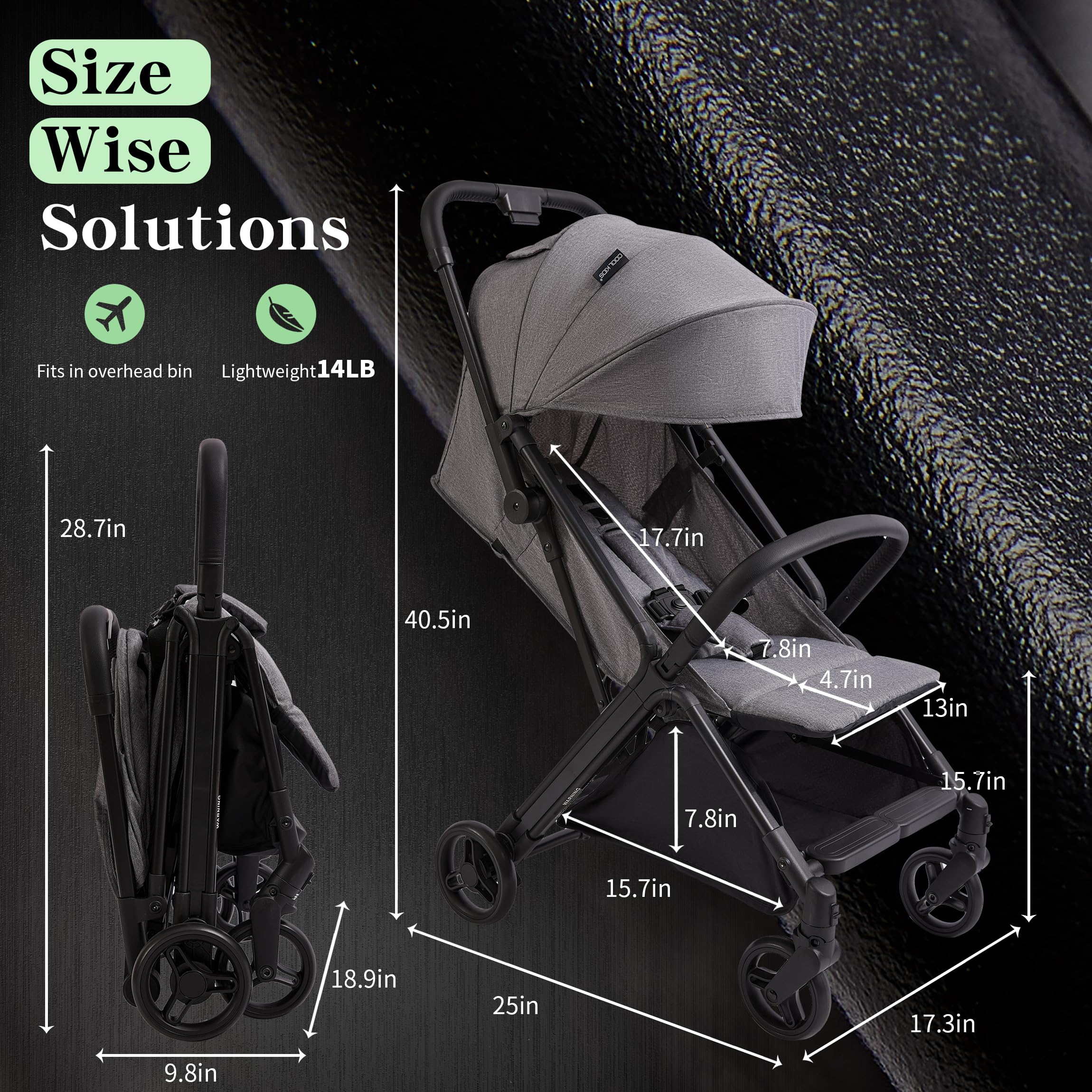COOL KIDS Lightweight Travel Stroller for Babies - Compact Umbrella Stroller with Automatic Fold & Pop-Up Sun Canopy | Perfect for Airplane Travel, Shopping & Daily Outings (Gray)