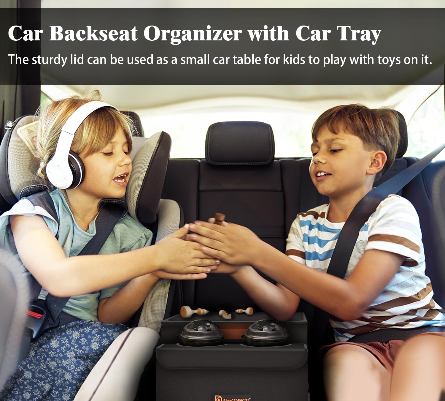 Car Seat Organizer with Cooler Compartment & Cup Holder - Black Multi-Pocket Car Storage Organizer for Front & Back Seats | Perfect for Road Trips, Family Travel & Kids' Toys Organization