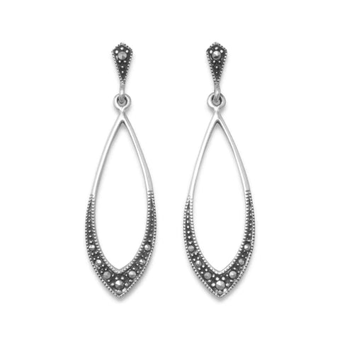 Sterling Silver Marcasite Drop Earrings for Women - Elegant Dangle Earrings for Party, Wedding & Evening Wear - M H W ACCESSORIES Jewelry