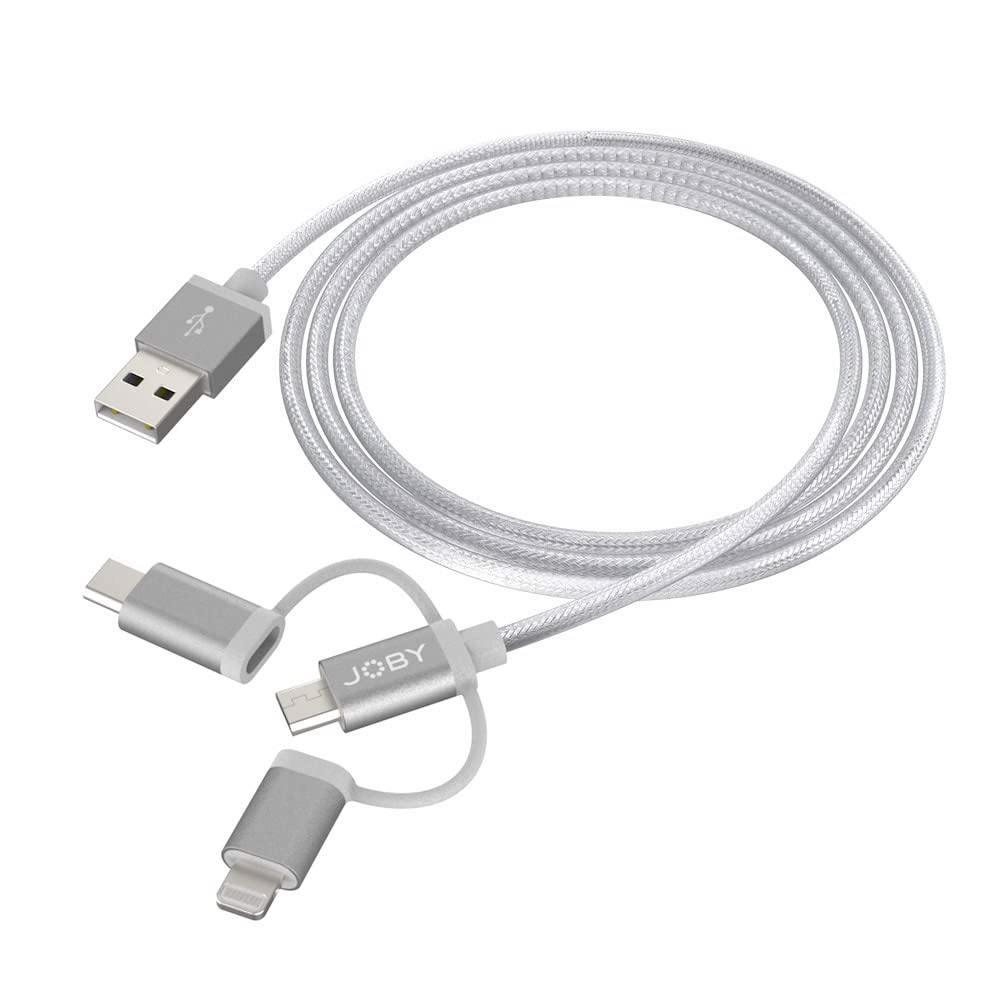 JOBY 3-in-1 Charging & Sync Cable - 1.2m MFi Certified Lightning/USB-C/Micro USB Cable for iPhone, Android, Tablets - Space Gray | Perfect for Travel, Home & Office Use