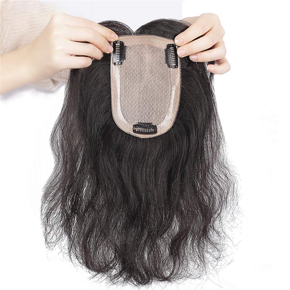Natural Wavy Real Human Hair Topper with Bangs for Women - 3