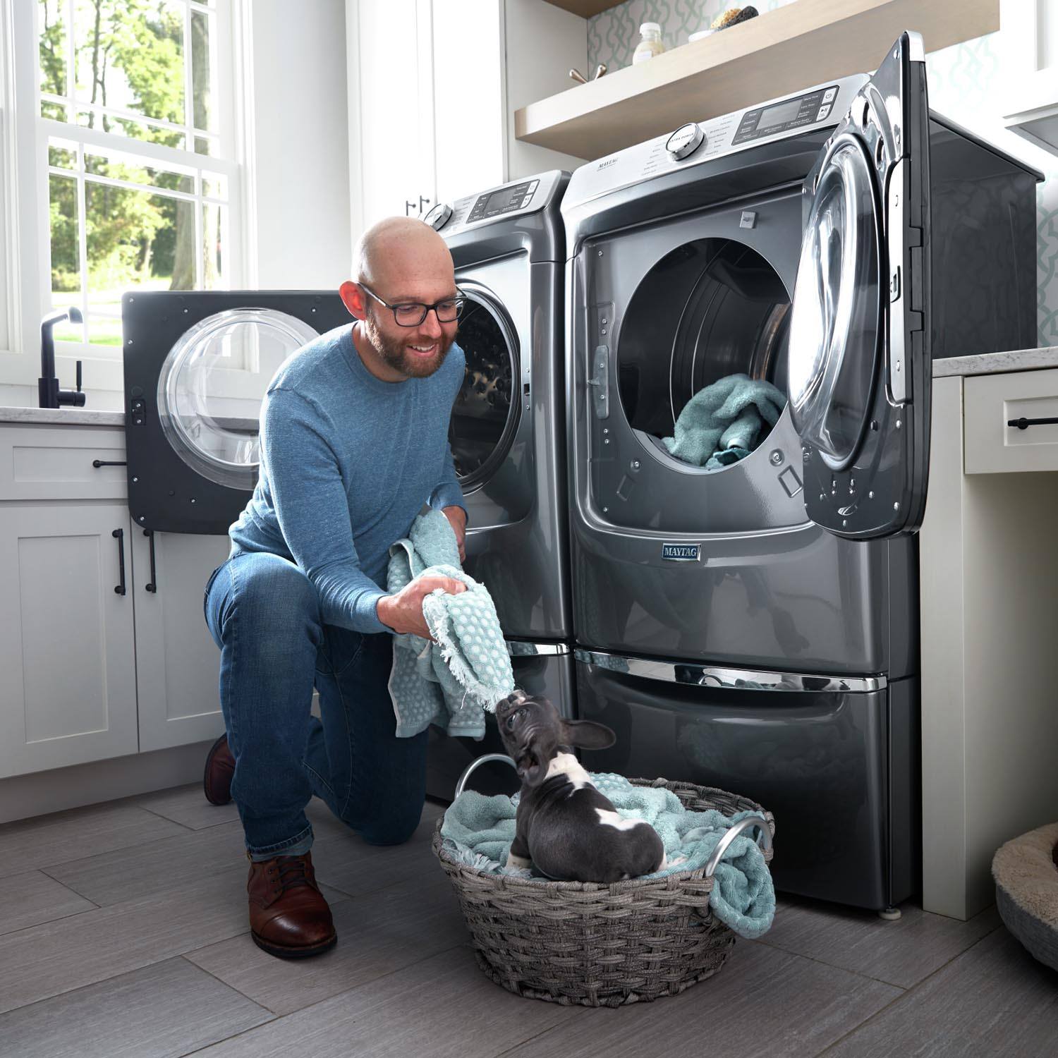 Maytag Metallic Slate 5.8 cu.ft Front Load Washer & 7.3 cu.ft Gas Dryer Set (MHW8630HC/MGD8630HC) - Large Capacity Laundry Pair for Family Homes & Apartments