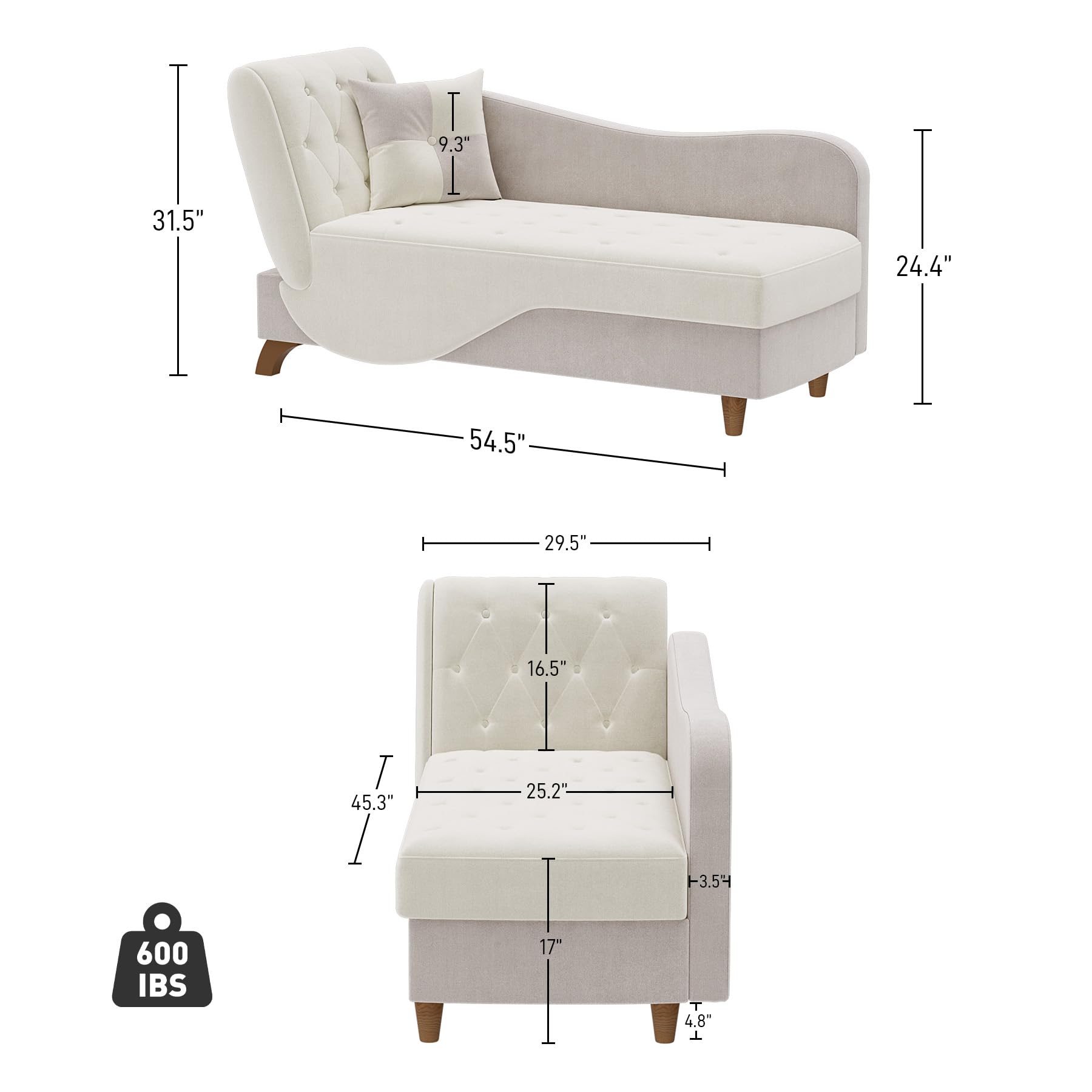 OUYESSIR Velvet Adjustable Recliner Chaise Lounge Chair with Storage & Pillow - Button Tufted Upholstered Sofa for Living Room, Bedroom, Office - Beige Gray - Perfect for Relaxing, Reading & Small Space Living