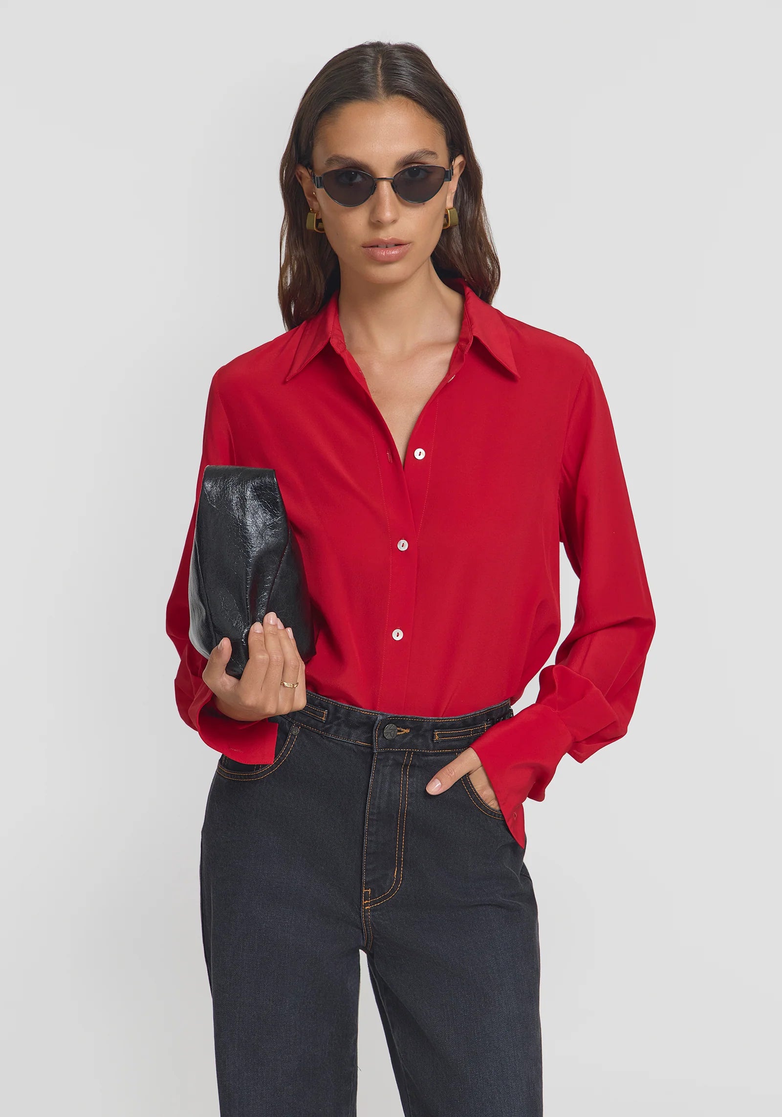 Antidote Silk Shirt in Flamenco Red | Elegant Women's Blouse for Office Wear & Evening Events
