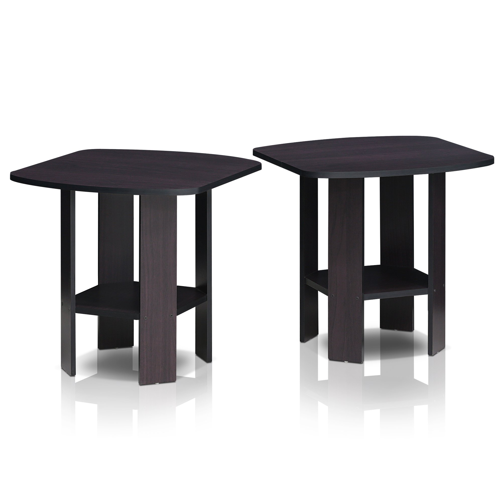 Furinno Simple Design End Table and Coffee Table Set (2-Pack) - Dark Walnut/Espresso Finish for Living Room, Bedroom & Office Furniture