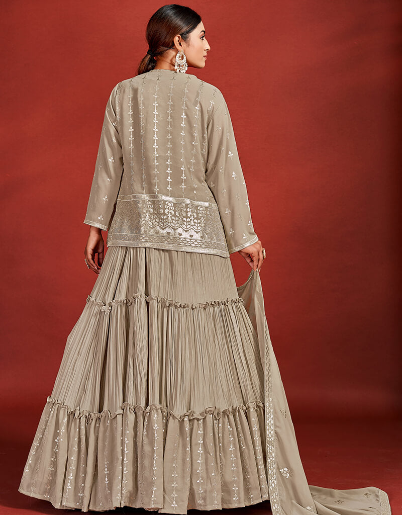 Elegant Beige Georgette Lehenga Choli Set for Women - Indian Bridal Wear, Wedding Party Outfit, Festive Occasion Dress