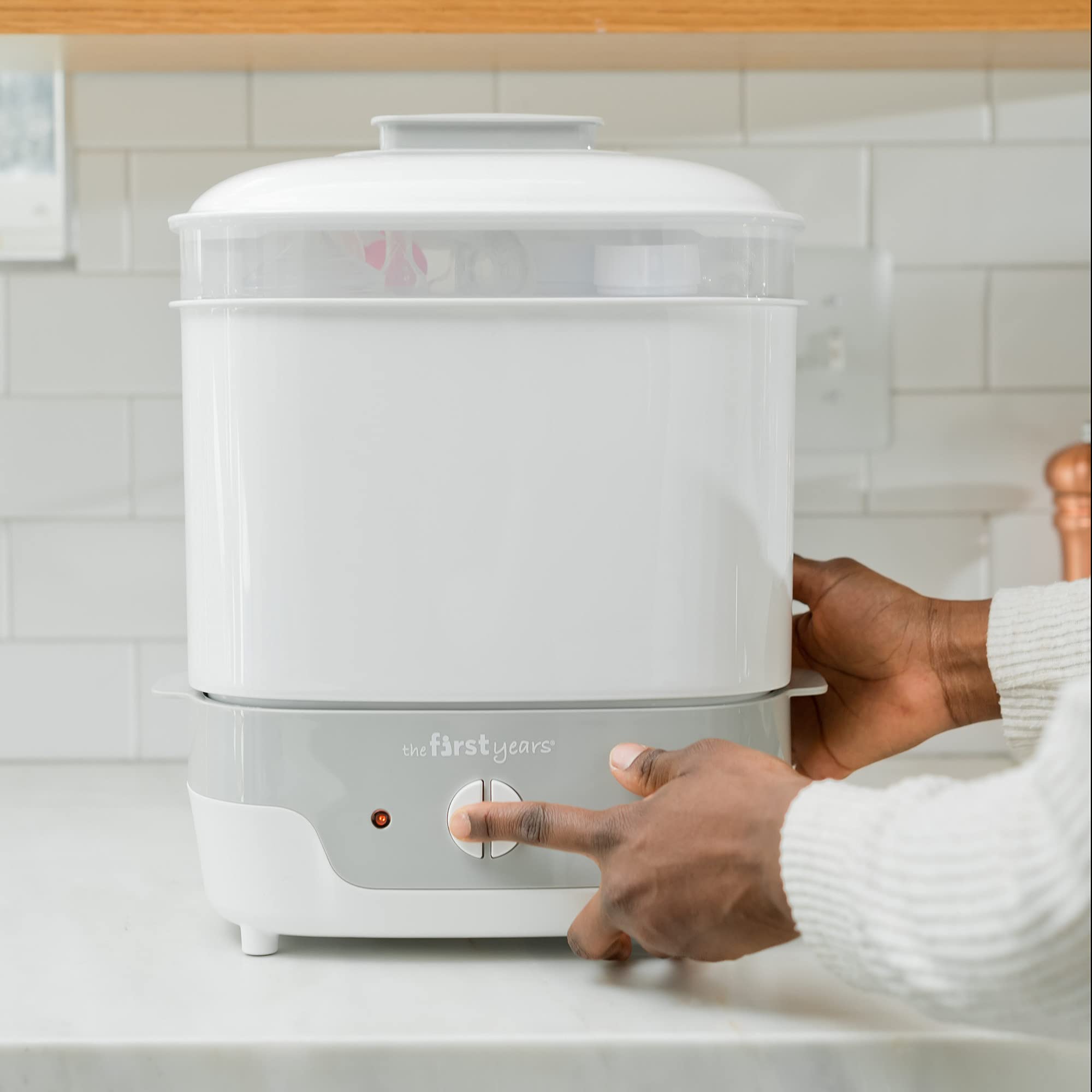 The First Years Modular Baby Bottle Sterilizer - Countertop Steam Sterilizer for Baby Bottles, Pacifiers & Breast Pump Parts - BPA-Free Baby Feeding Essentials - Perfect for Home, Travel & Daycare Use