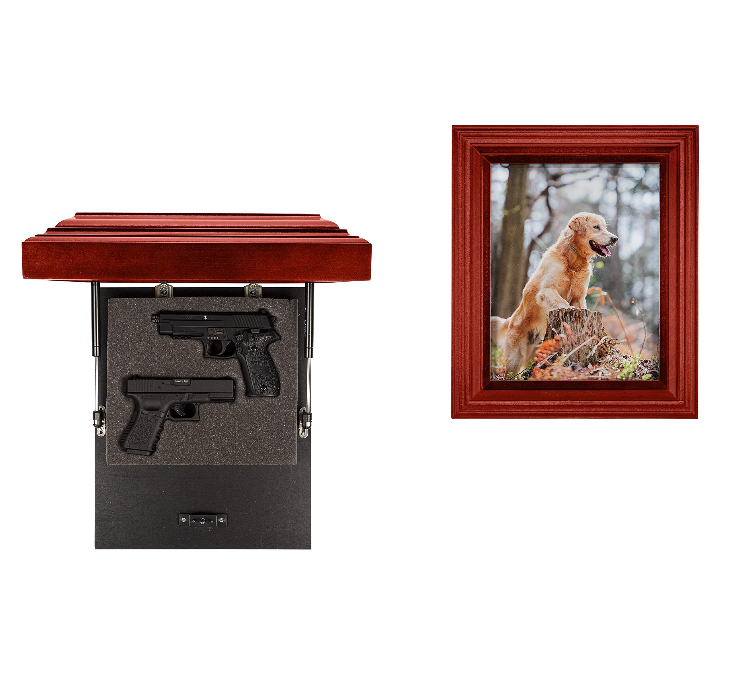 Tactical Traps - Guardian 15s Frame Gun Safe with RFID Lock & Hidden Compartment | Secure Firearm & Magazine Storage | Easy Install (18.75”x15.75”) Cherry Wood | Perfect for Bedroom, Closet & Home Defense