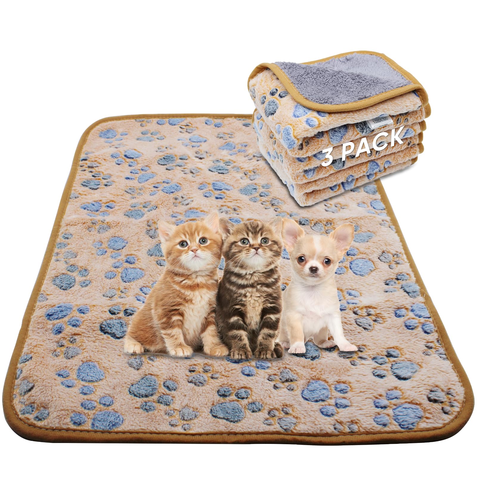 1 Pack 3 Waterproof Dog Blankets for Small Dogs - Washable Pet Blankets with Double-Sided Soft Flannel Fleece Cover - Puppy Pads for Dog Bed & Couch (23x16 Inches) - Perfect for Travel, Crate Training & Home Use
