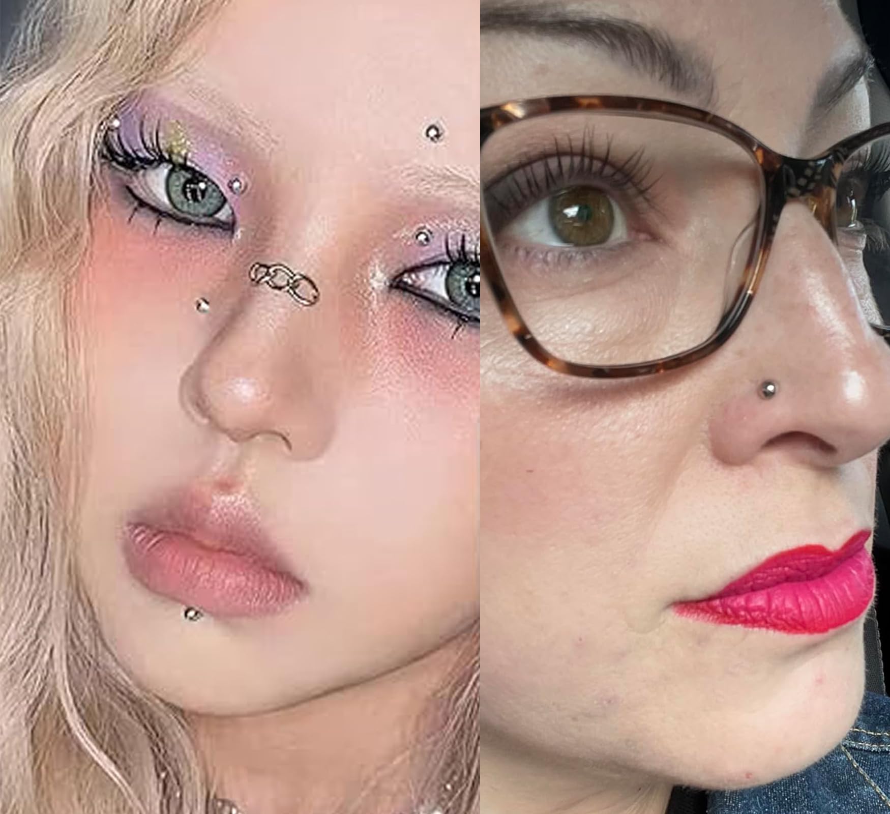 MODRSA Fake Piercings - Non-Piercing Face, Nose, Lip, Eyebrow & Septum Rings & Studs - Stick On Face Gems & Hair Jewelry for Parties, Cosplay & Everyday Fashion Accessories