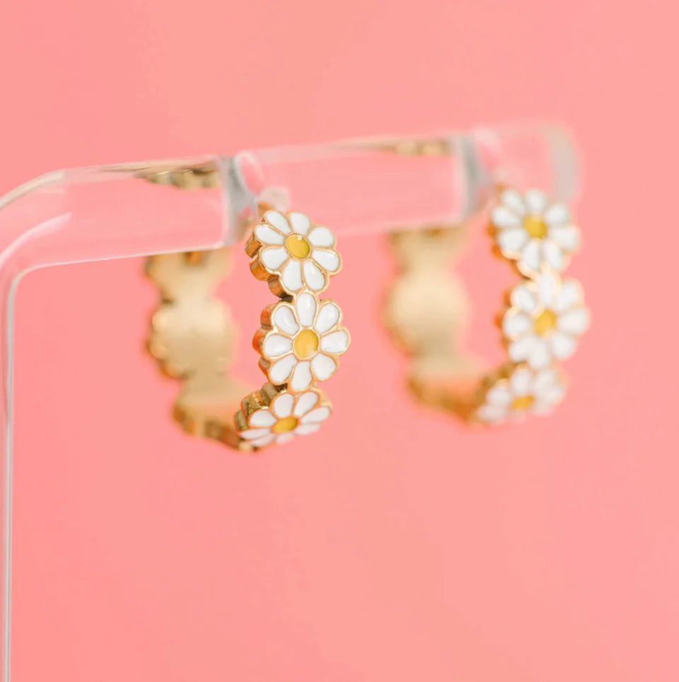 Daisy Huggie Hoop Earrings for Women - 14K Gold Plated Small Hoop Earrings - Minimalist Everyday Jewelry for Work, Date Night & Gifting