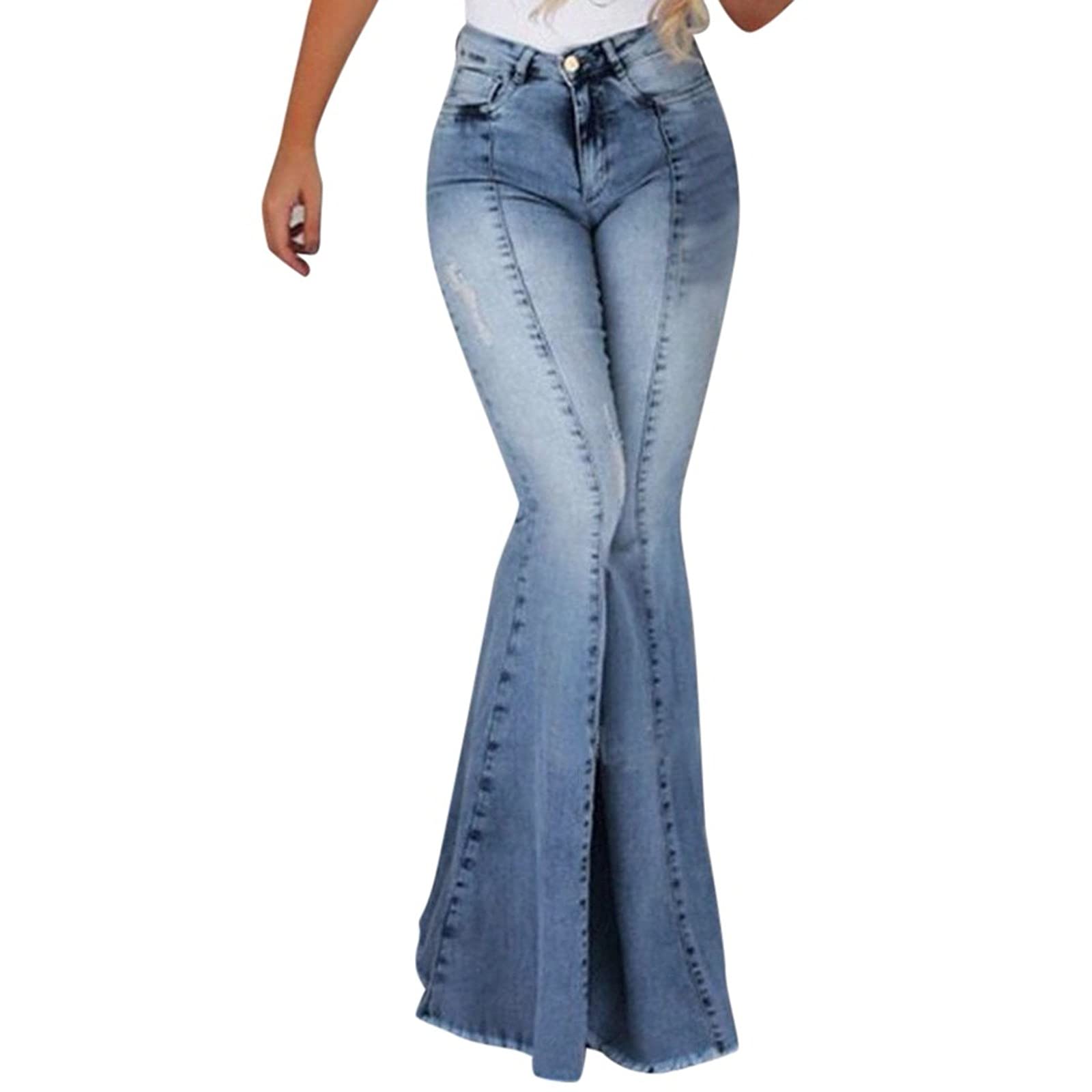 UODSVP Women's High Waist Slim Fit Bell Bottom Jeans - Stretchy Denim Pants with Button Closure for Casual & Retro Style | Perfect for Everyday Wear, Date Night and 70s Fashion Outfits