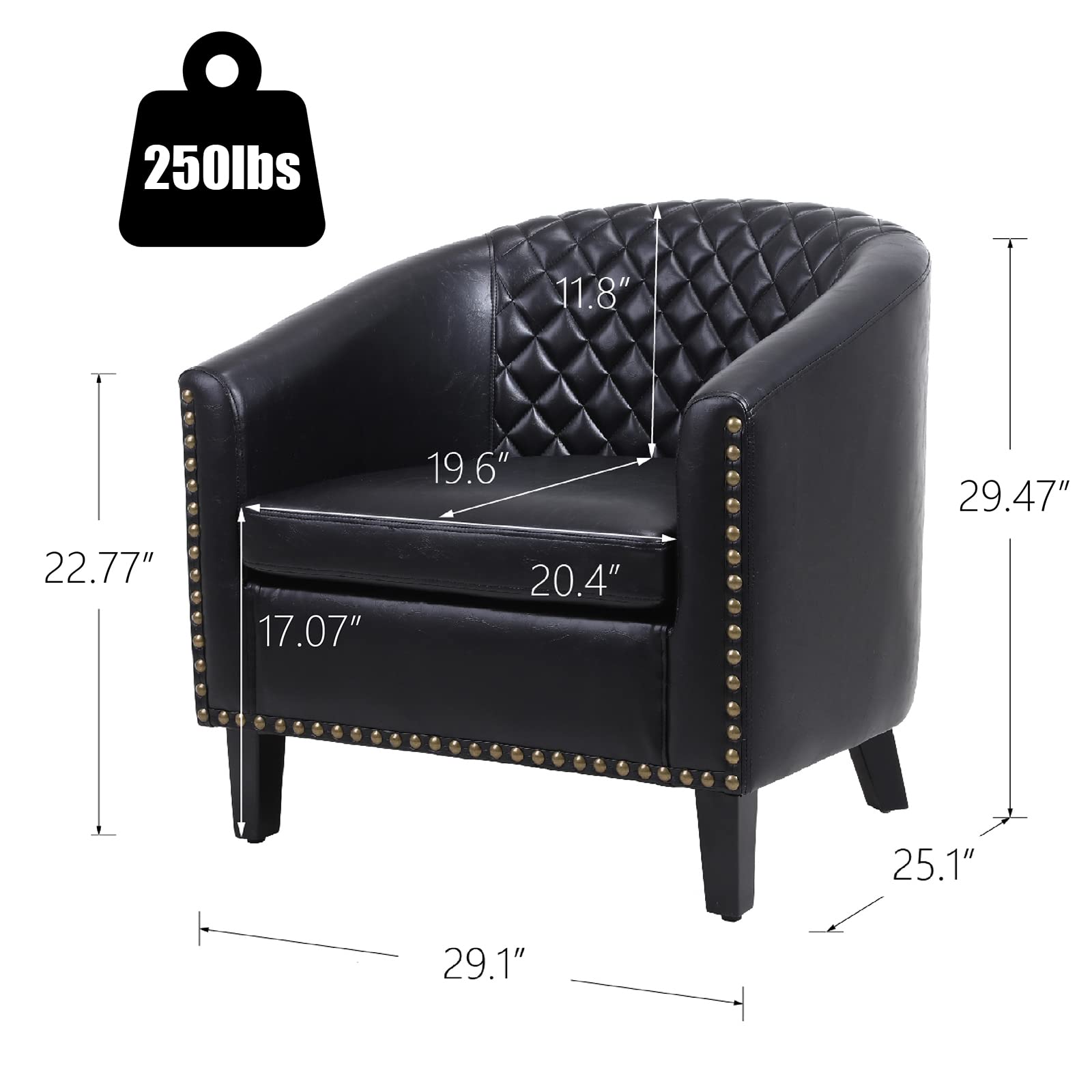 Modern Accent Chairs with Arms - Black PU Leather Upholstered Living Room & Bedroom Chair with Nailhead Trim, Solid Wood Legs & Removable Cushion - Perfect for Home Office, Reading Nook or Waiting Area