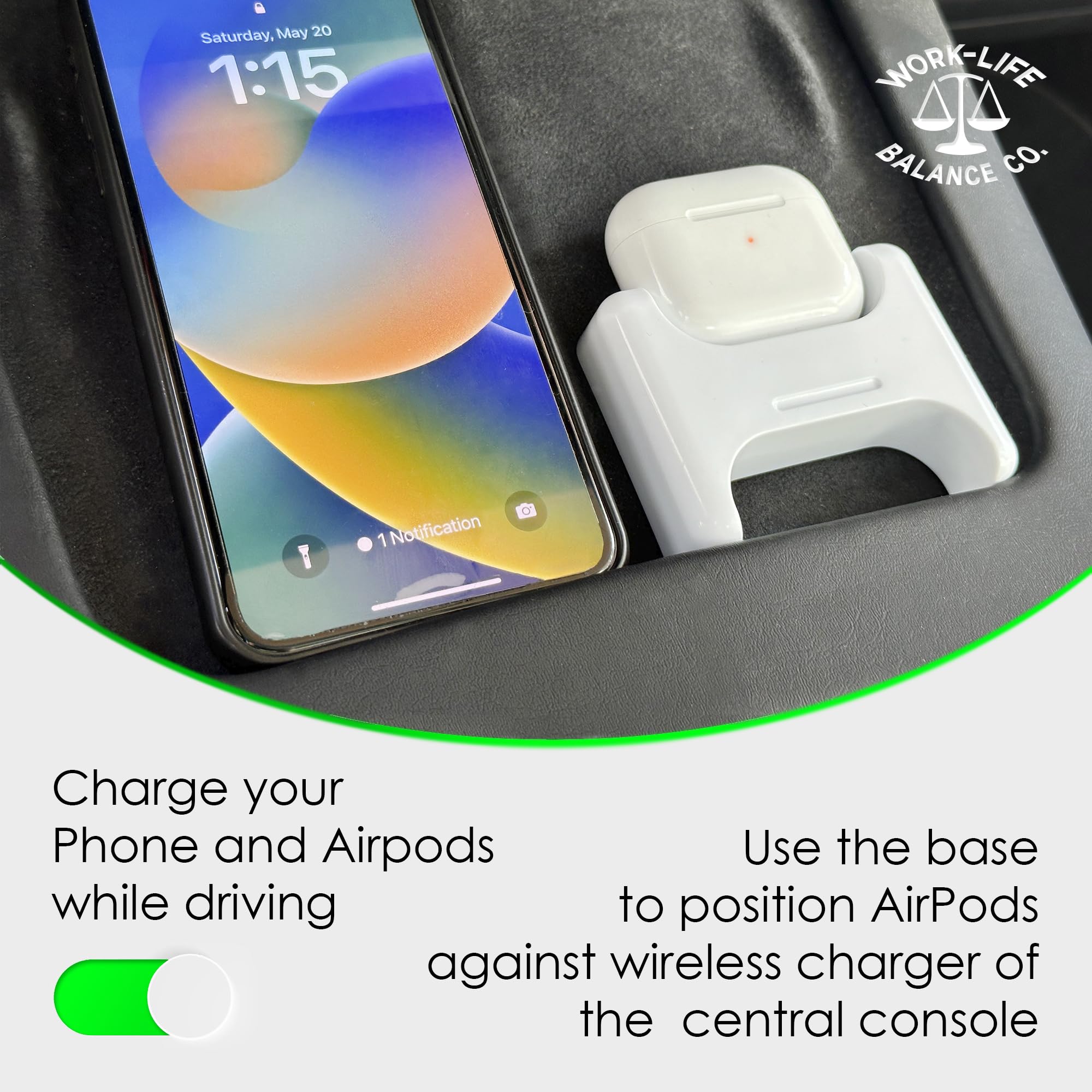 Wireless Charging Mount for Tesla Model 3 & Y (2021-2023) | AirPods Pro/2nd/3rd Gen Compatible | Center Console Car Accessory | Fast Qi Charging Dock for iPhone & Android Phones | Perfect for Road Trips & Daily Commutes