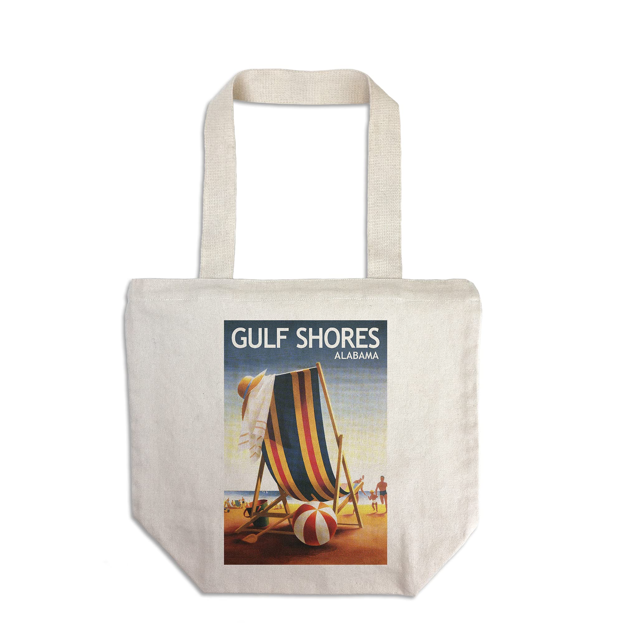Lantern Press Gulf Shores Alabama Beach Chair and Ball Print - 100% Cotton Canvas Reusable Tote Bag for Shopping, Beach Trips & Daily Use