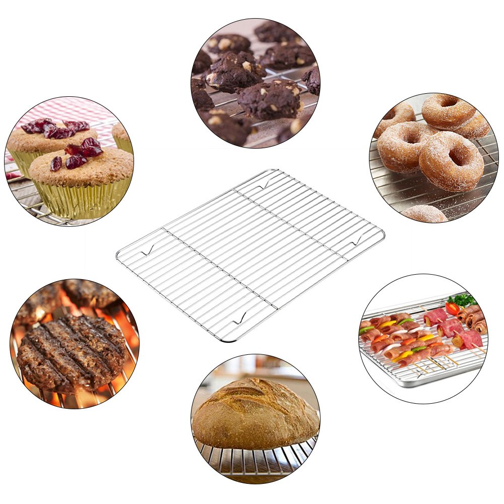 Premium Stainless Steel Baking Rack & Cooling Rack Set of 3 (15.2’’×11.1’’) - Oven Safe, Dishwasher Safe, Rust-Free for Baking Sheets & Roasting Pans | Perfect for Cookies, Bread Cooling, Roasting Meats & Meal Prep
