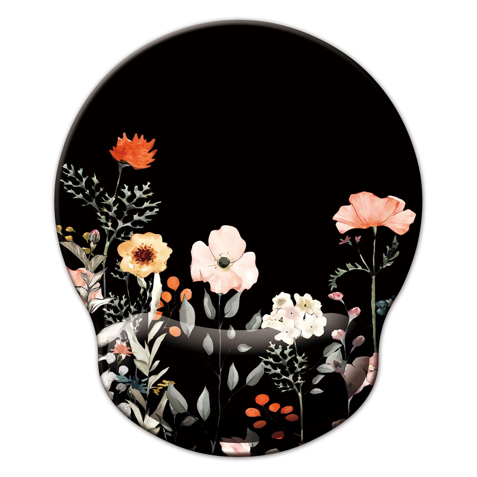 Ergonomic Mouse Pad with Memory Foam Wrist Support - Non-Slip Rubber Base Gaming Mouse Pad for Computer & Laptop - Perfect for Office, Home & Gaming (Flower Black Design)