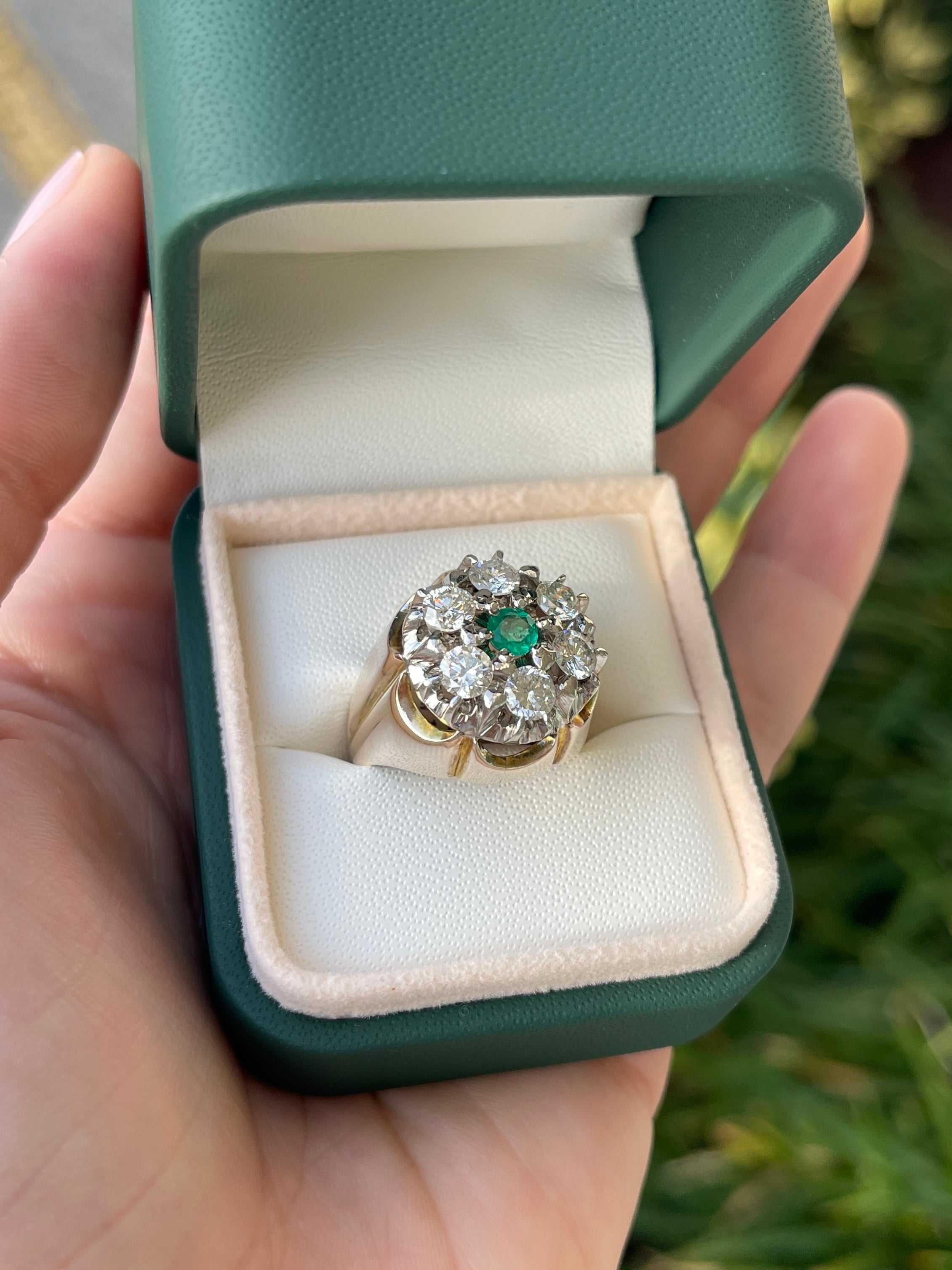 2.28tcw 19.3mm Wide 14K Gold Men's Diamond & Emerald Halo Cluster Ring for Wedding, Engagement, Anniversary & Special Occasions