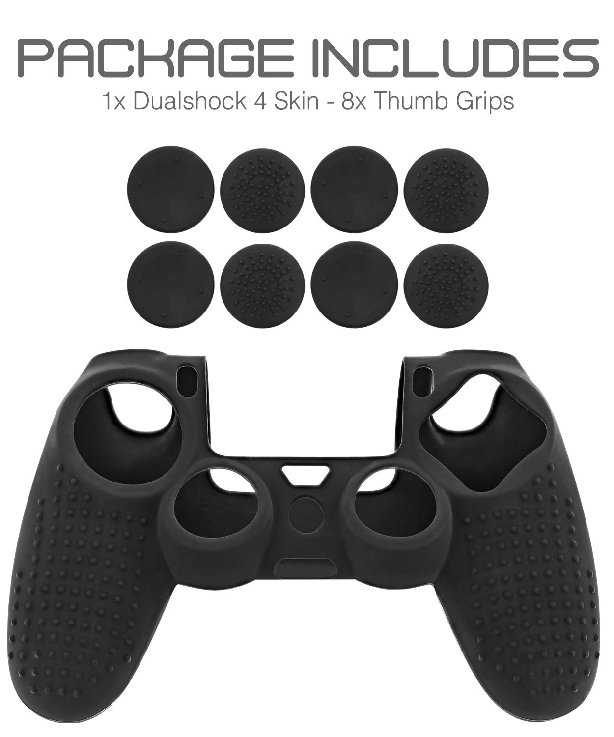 Fosmon Anti-Slip Protective Skin Cover for Sony PS4/PS4 Slim/PS4 Pro Controller - 8 Thumb Grips & 4 Pairs (Black) - Enhance Gaming Comfort for Long Sessions