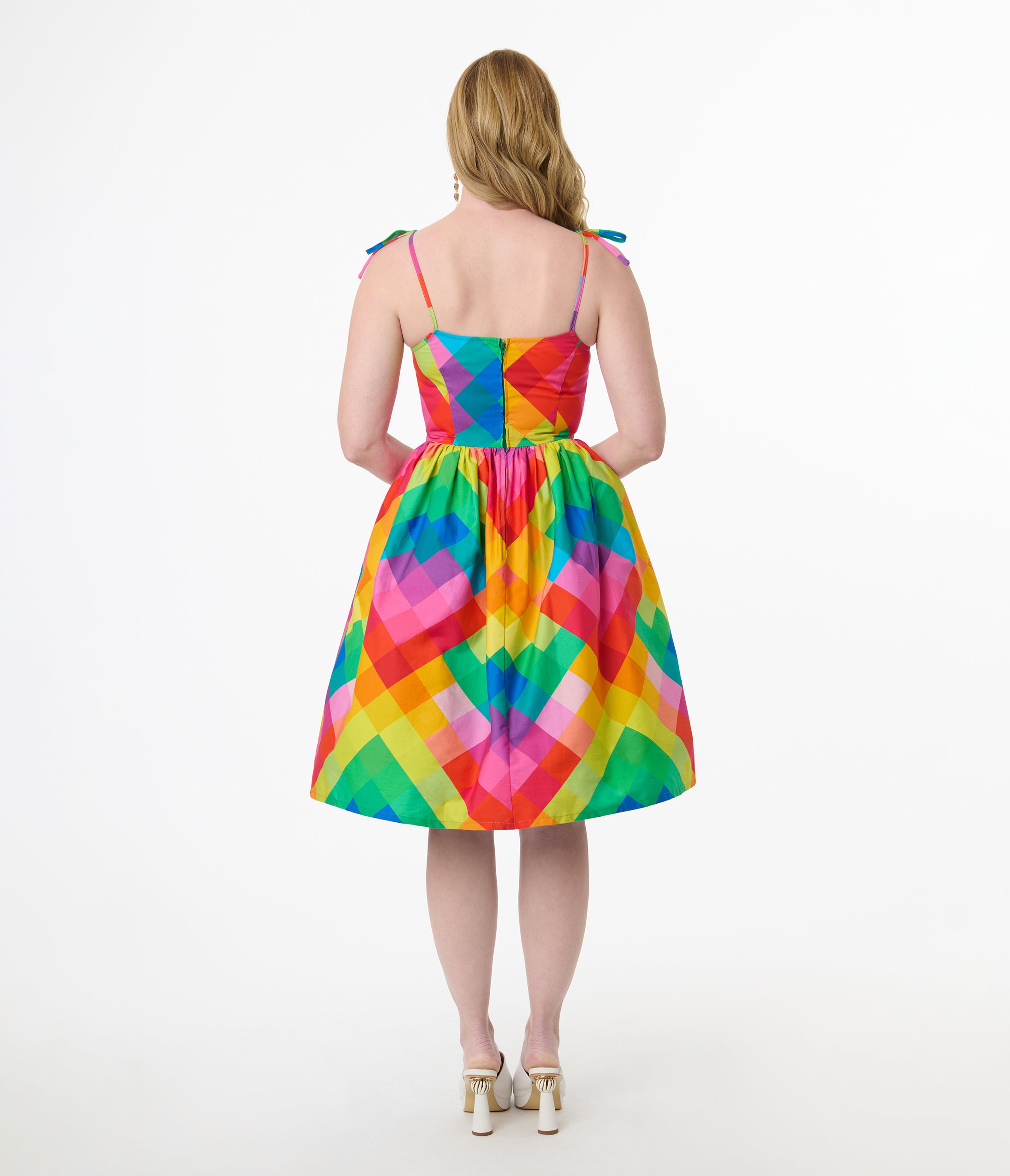 Vintage 1950s Rainbow Chevron Cotton Swing Dress - Retro 50s Style Bobbie Dress for Women | Perfect for Swing Dancing, Cocktail Parties & Vintage Themed Events