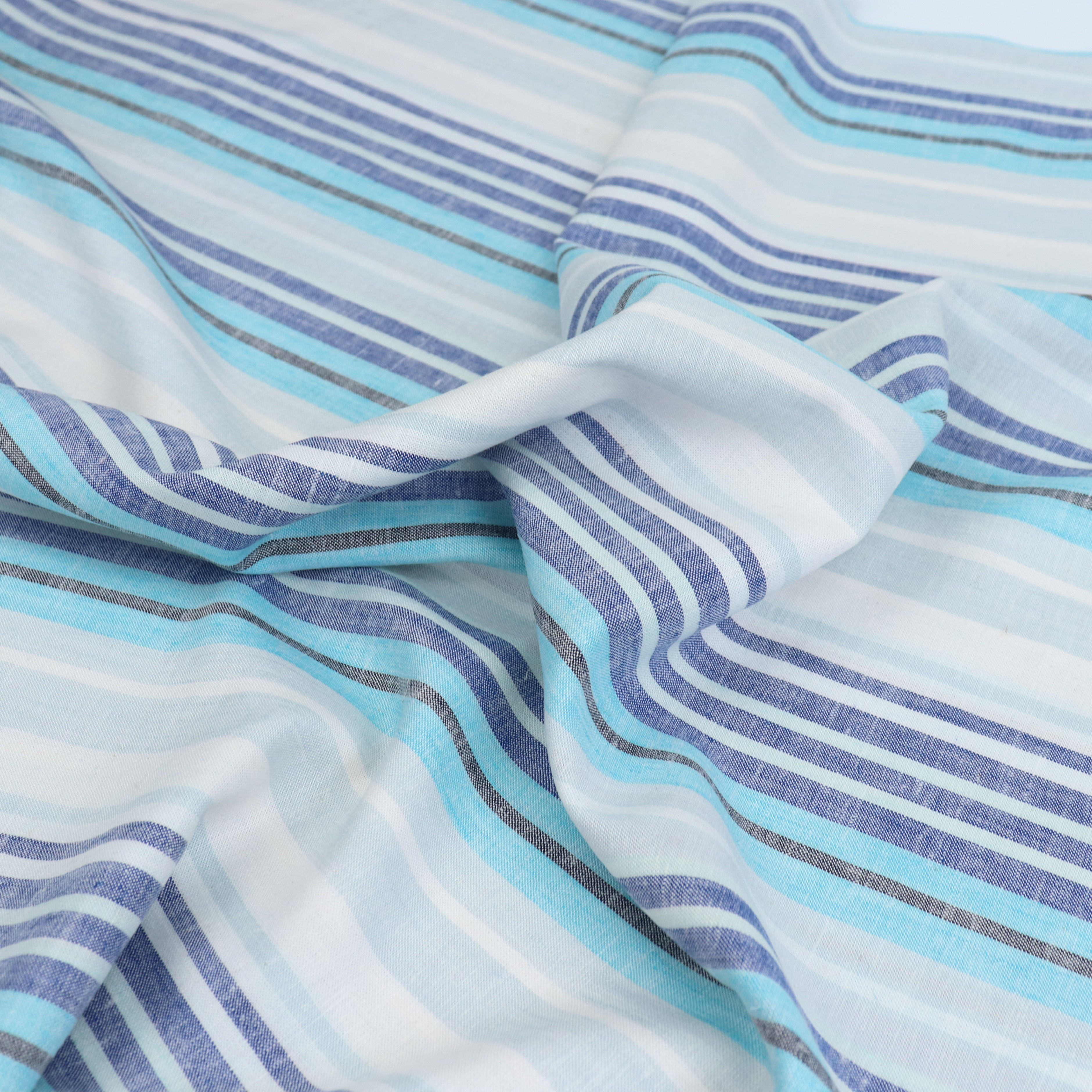 Premium Linen Viscose Striped Blue Dress - Lightweight & Breathable Summer Outfit for Beach, Vacation & Casual Wear