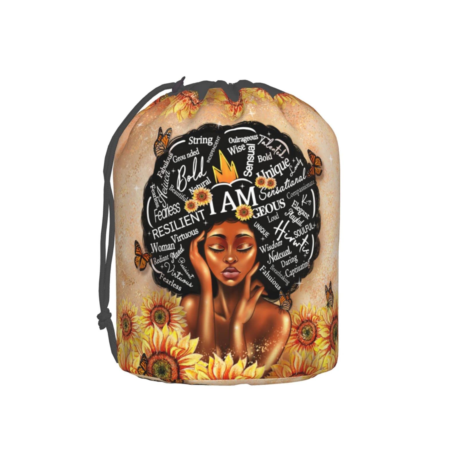 African American Black Art Travel Cosmetic Bag - Waterproof Drawstring Makeup Pouch, Foldable Bucket Toiletry Bag with Storage Pocket for Women | Perfect for Travel, Gym, Beach & Daily Organizer