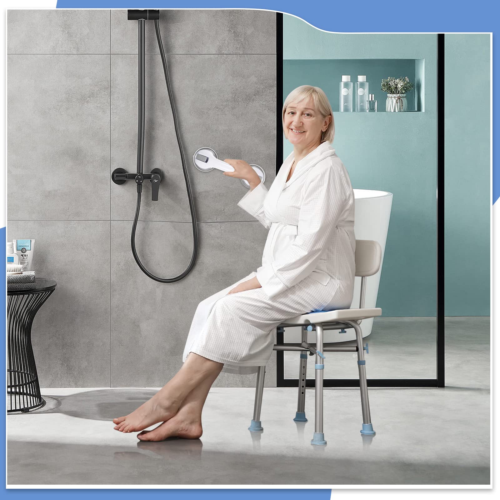 12 Inch Shower Grab Bars with Strong Suction - Bathroom Safety Handle for Seniors & Elderly (2 Pack) - Non-Slip Support for Shower Chairs, Stools & Wet Floors | Ideal for Elderly Care, Disabled Access & Fall Prevention