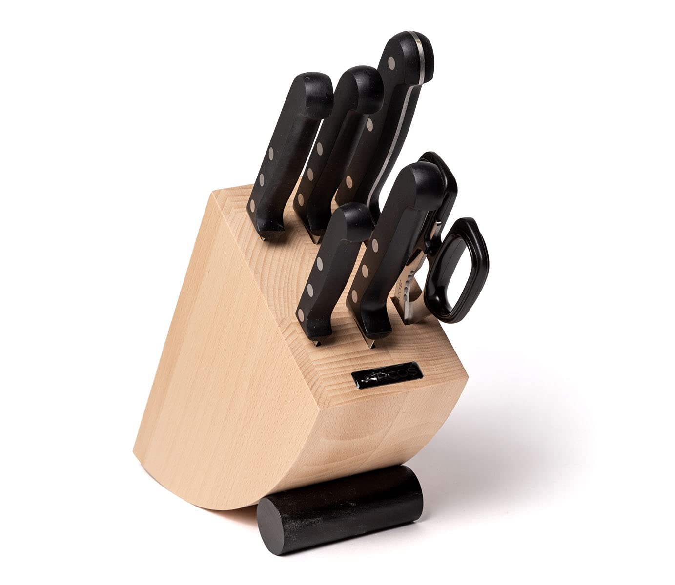 Premium Arcos 6-Piece Kitchen Knife Set with Wood Block - 5 Stainless Steel Knives & 1 Scissors, Ergonomic POM Handles - Perfect for Home Chefs, Cooking Enthusiasts & Professional Kitchens