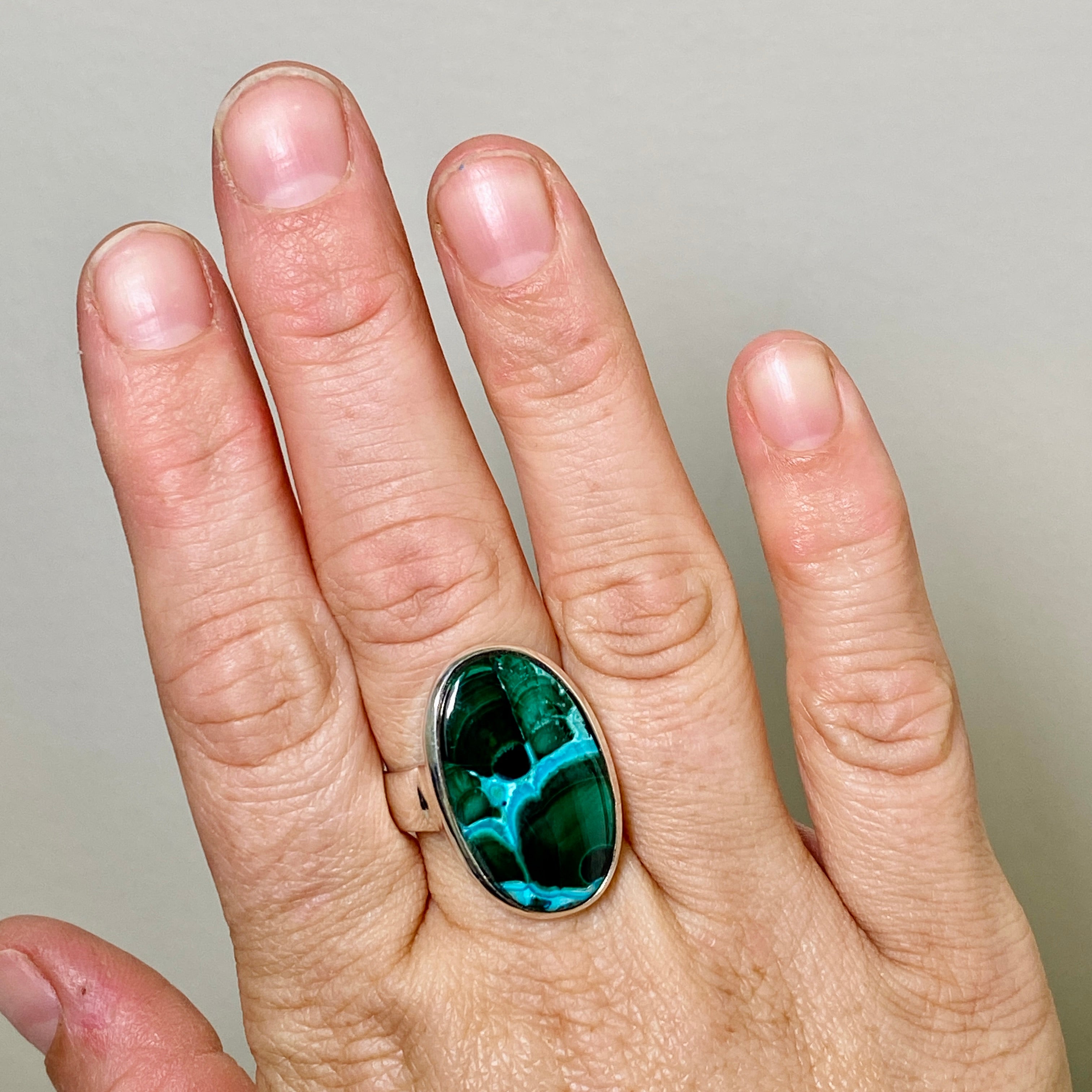 Natural Malachite and Chrysocolla Oval Cabochon Ring - Size 10.5 - Handmade Gemstone Jewelry PRGJ874 | Perfect for Boho Fashion, Spiritual Healing & Gift Giving