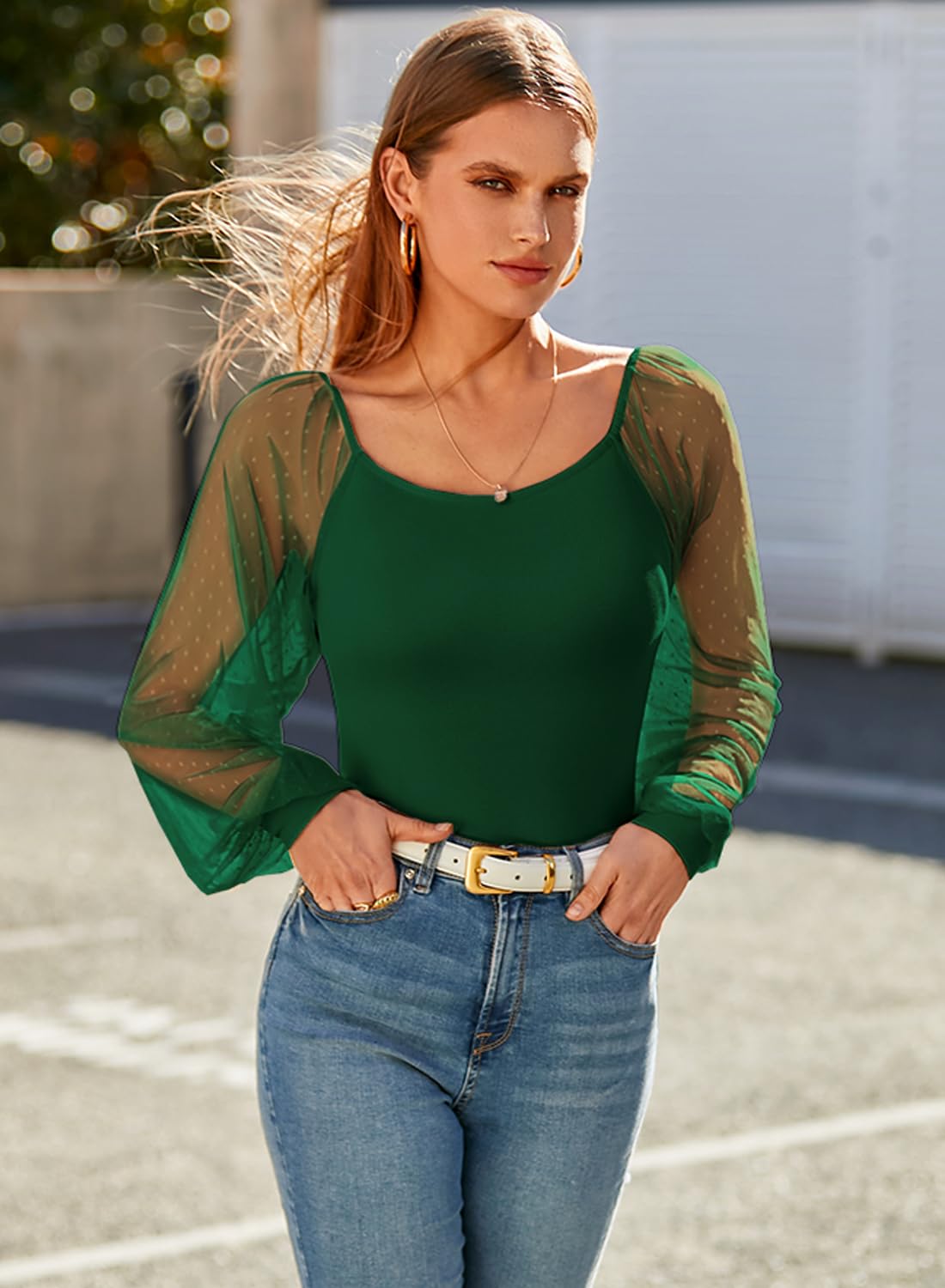DOROSE Women's Mesh Long Sleeve Shirt Casual Blouse Top - Breathable & Stylish for Work, Date Night & Everyday Wear