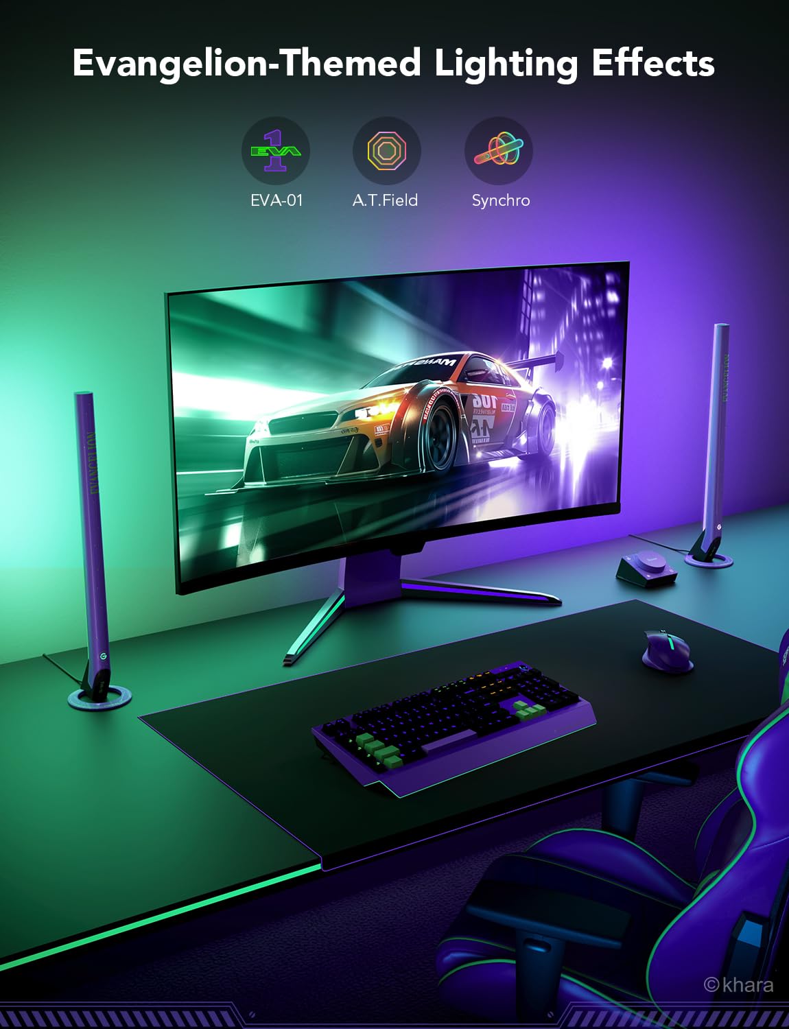 Govee x Evangelion Smart LED Gaming Light Bars with Wi-Fi & Music Sync, 62 Scene Modes, Alexa & Google Assistant Compatible - Perfect for Game Room Decor, PC Setup, and Anime Themed Lighting