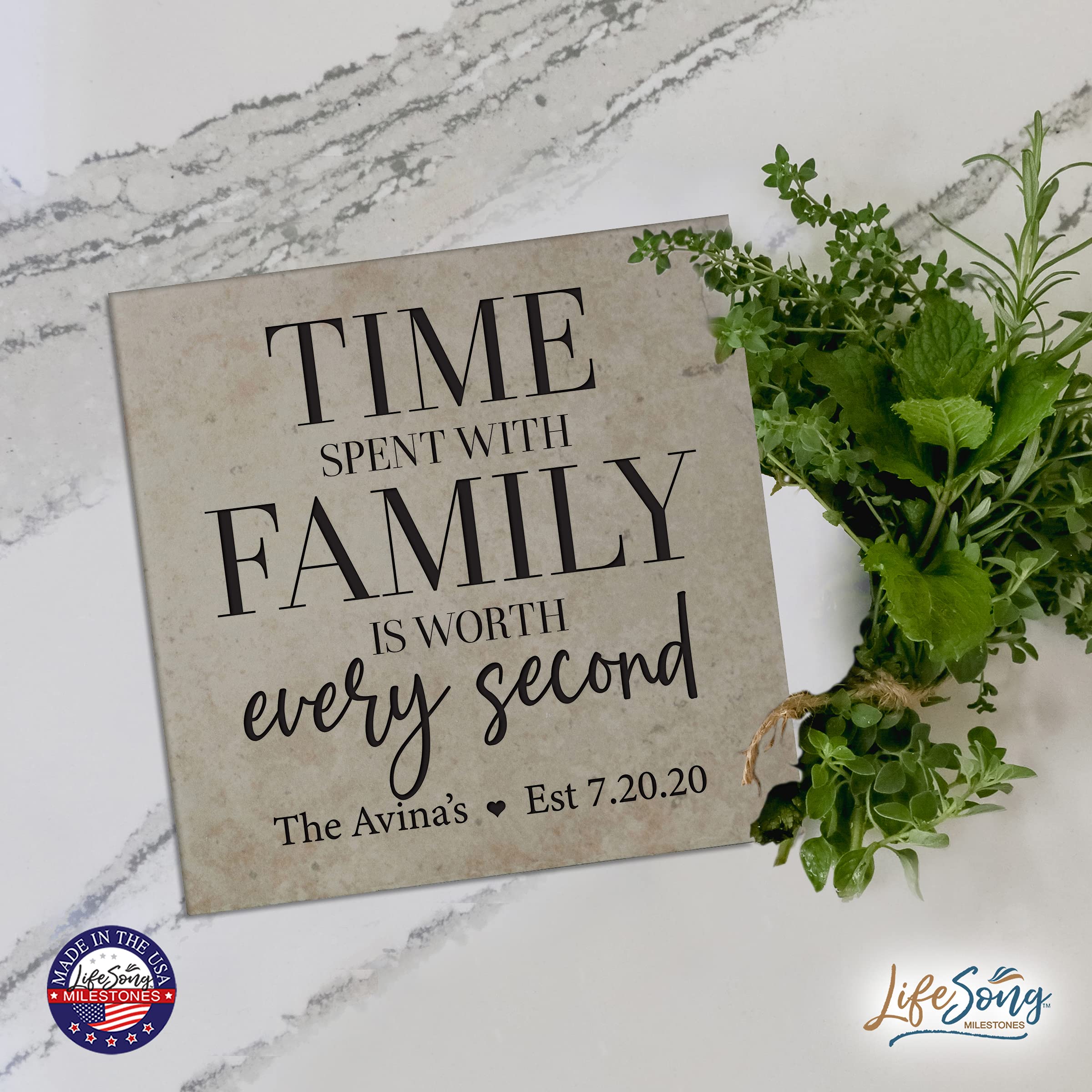 LifeSong Milestones Personalized Ceramic Trivets - Heat Resistant Kitchen Decor for Table Insulation, Home & Office Use - 5.75x5.75 Inch Family Keepsake (Perfect for Dining, Entertaining & Protecting Surfaces from Hot Dishes)