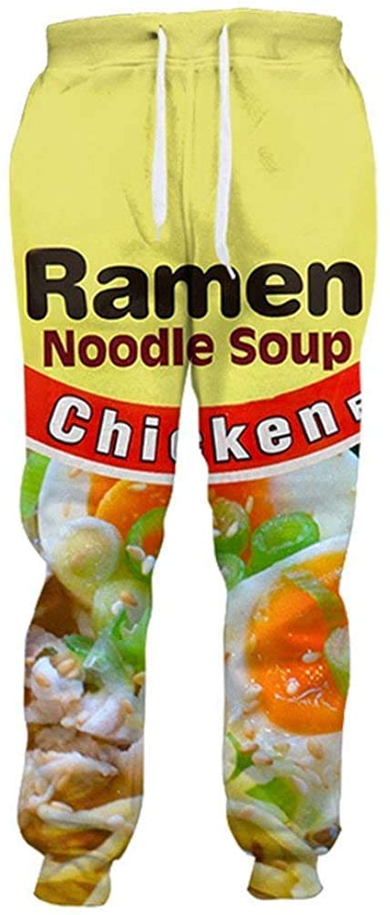 Funny 3D Ramen Noodle Soup Print Pants - Novelty Cotton Casual Trousers for Men & Women | Perfect for Cosplay, Gag Gifts, and Anime Lovers
