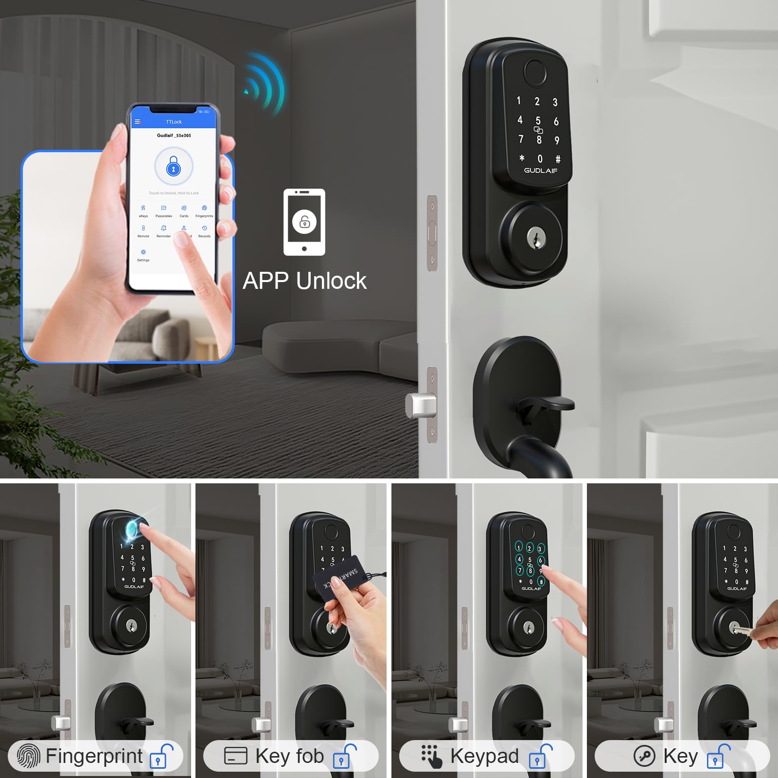 Smart Keyless Entry Door Lock Deadbolt with Handle Set - Electronic Keypad Front Door Lock with Alexa Compatibility - Secure & Convenient Keyless Access for Homes & Offices (Black) - Perfect for Modern Smart Homes & Vacation Rentals