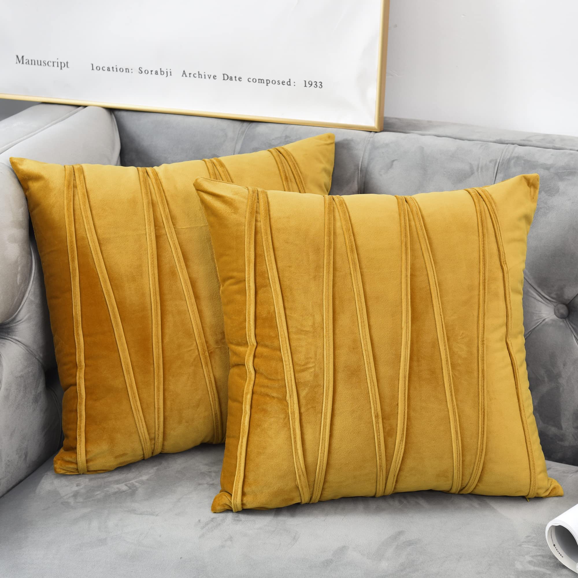 NianEr 26x26 Inch Oversized Velvet Throw Pillow Covers Set of 2 - Gold Luxury Decorative Square Couch Pillows for Sofa, Bed & Home Decor - Perfect for Living Room, Bedroom and Dorm Room Accents
