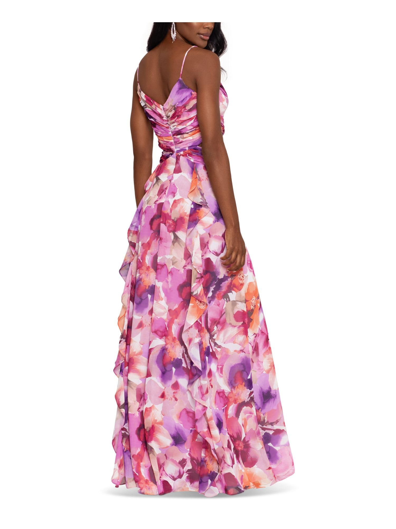 Xscape Women's Chiffon Cut-Out Evening Dress - Pink Size 12 | Elegant Formal Gown for Prom, Wedding Guest & Special Occasions