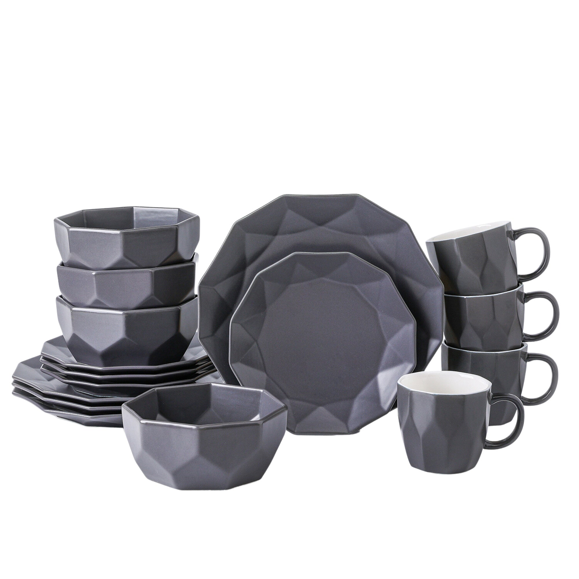 Premium Jamie Porcelain Dinnerware Set - Elegant Grey 16-Piece Dinnerware Set for 4, Dishwasher & Microwave Safe - Perfect for Family Dinners, Entertaining Guests & Special Occasions