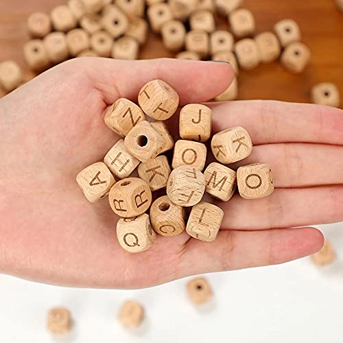 Wooden Alphabet Beads for DIY Crafts - 72Pcs Square Wood Beads with Letters for Jewelry Making, Bracelets, Keychains & Home Decorations - Perfect for Handmade Gifts and Scrapbooking Projects
