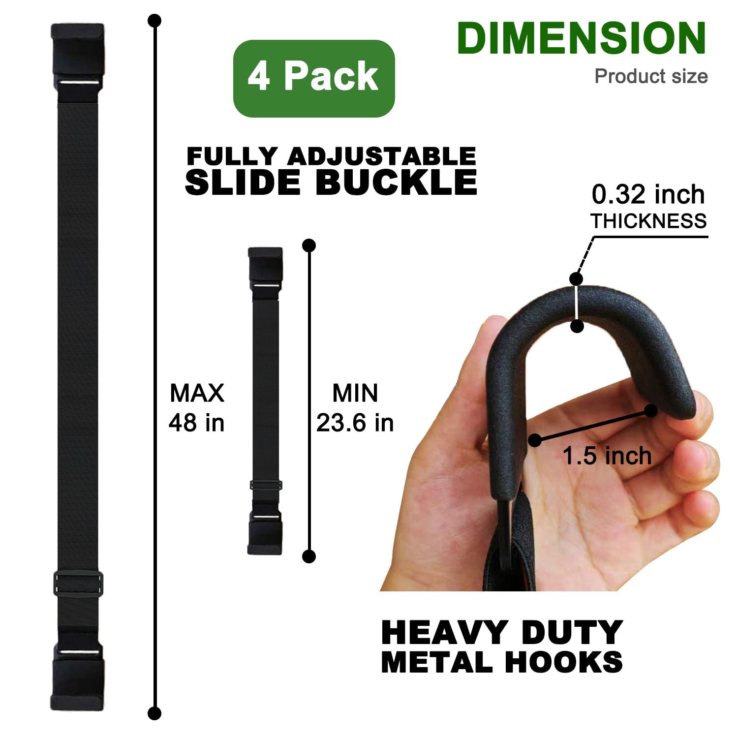 Universal Adjustable Metal Double Claw Trash Can Lock Strap 4PCS - Secure Garbage Bin Lid Lock for Raccoons & Animals - Heavy Duty Bungee Cord Belt for Outdoor Trash Cans - Perfect for Backyard, Camping & Wildlife Areas