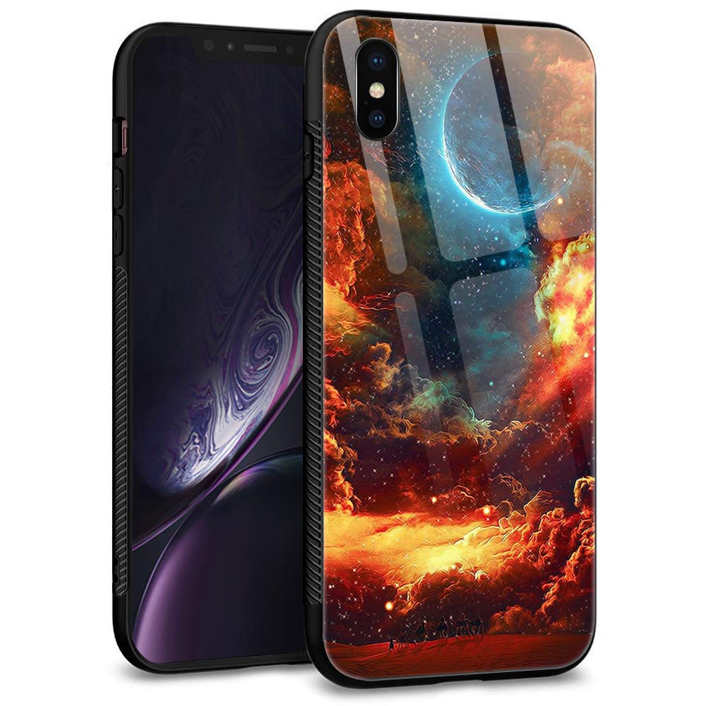 Premium iPhone XR Case with Tempered Glass Back & Soft TPU Bumper - Mind Lights Galaxy Design | Shockproof Protective Cover for Apple iPhone XR (2018) | Perfect for Daily Use, Travel & Outdoor Activities