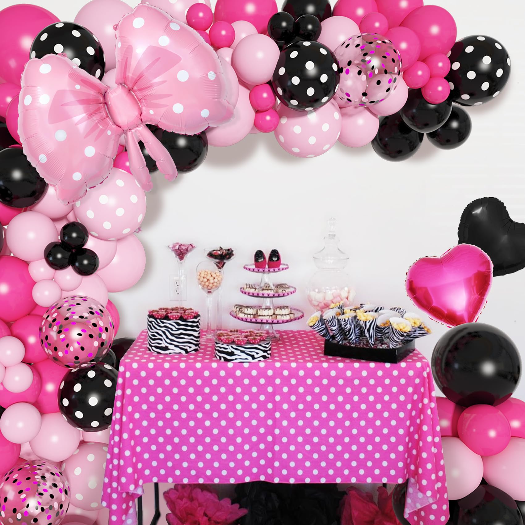Ouddy Pink Mouse Balloon Garland Arch Kit - Cartoon Mouse Theme Birthday Party Decorations for Girls, Kids, Baby Showers | Pink, Black, Rose Red Bow Foil Balloons & Banners | Perfect for Mouse-Themed Parties, Baby Showers, Birthday Decor, and Kids' Events