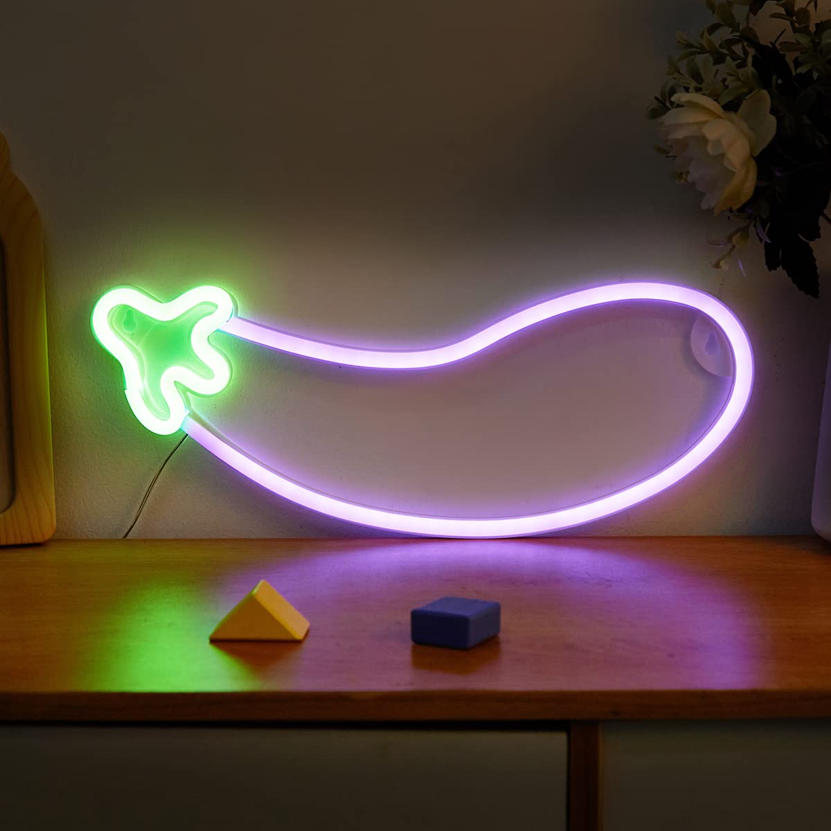 LED Neon Sign Eggplant - USB/Battery Powered 3D Wall Art Neon Light for Game Room, Bedroom, Living Room Decor - Perfect Night Light & Holiday Gift (Purple) - Great for Parties, Home Decor & Gamer Setups