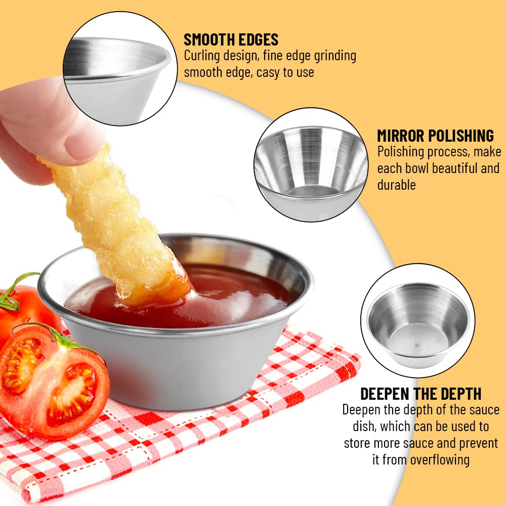 GLOBAL BASICS 1.5oz Stainless Steel Condiment Cups - Set of 12 Small Round Sauce Containers with 1.5oz Capacity | Perfect for Restaurants, Picnics, BBQs, and Home Kitchen Use