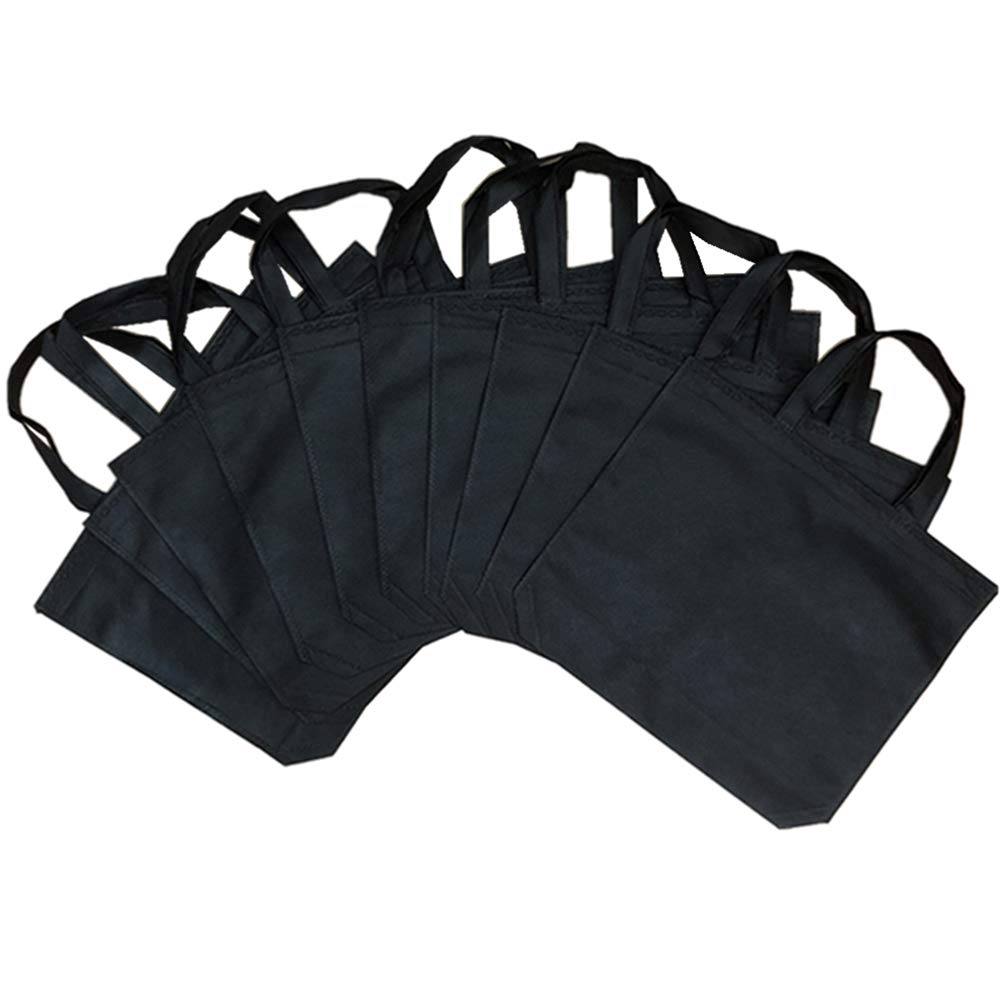 10-Pack Reusable Non-Woven Grocery Tote Bags with Handles - Eco-Friendly Shopping Bags for Groceries, Travel, Picnics & Daily Use (Black)