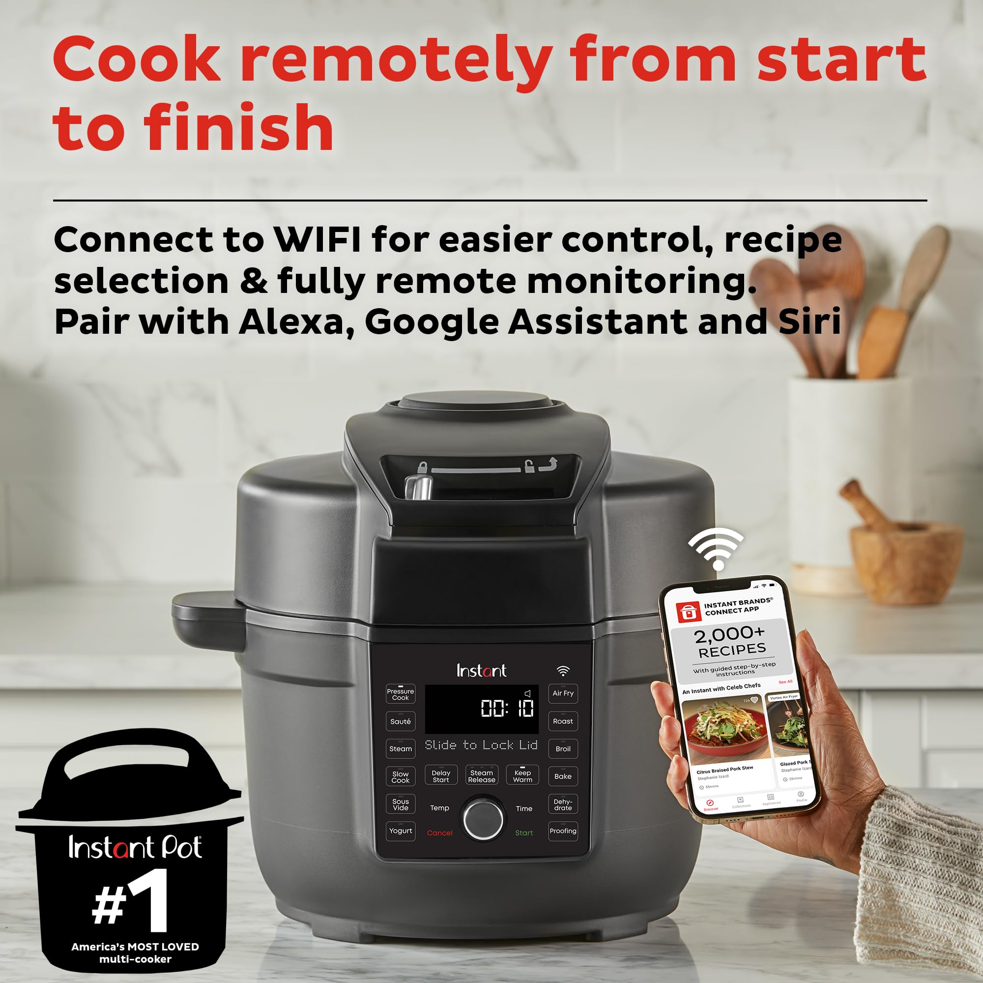 Instant Pot 6.5 Quart Duo Crisp Ultimate Lid with WiFi - 13-in-1 Air Fryer & Pressure Cooker Combo for Sautéing, Slow Cooking, Baking, Steaming, Roasting & More | Smart App Control with Recipes | Perfect for Family Dinners, Meal Prep & Healthy Cooking