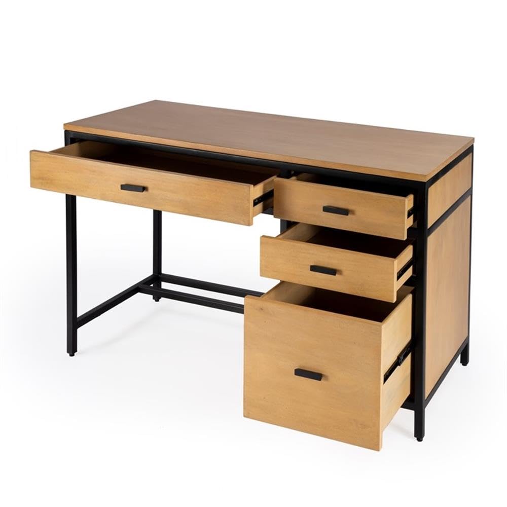 Butler Specialty Company Hans Natural Wood Storage Desk - Stylish Home Office Desk with Ample Storage Space for Study, Work, and Organization