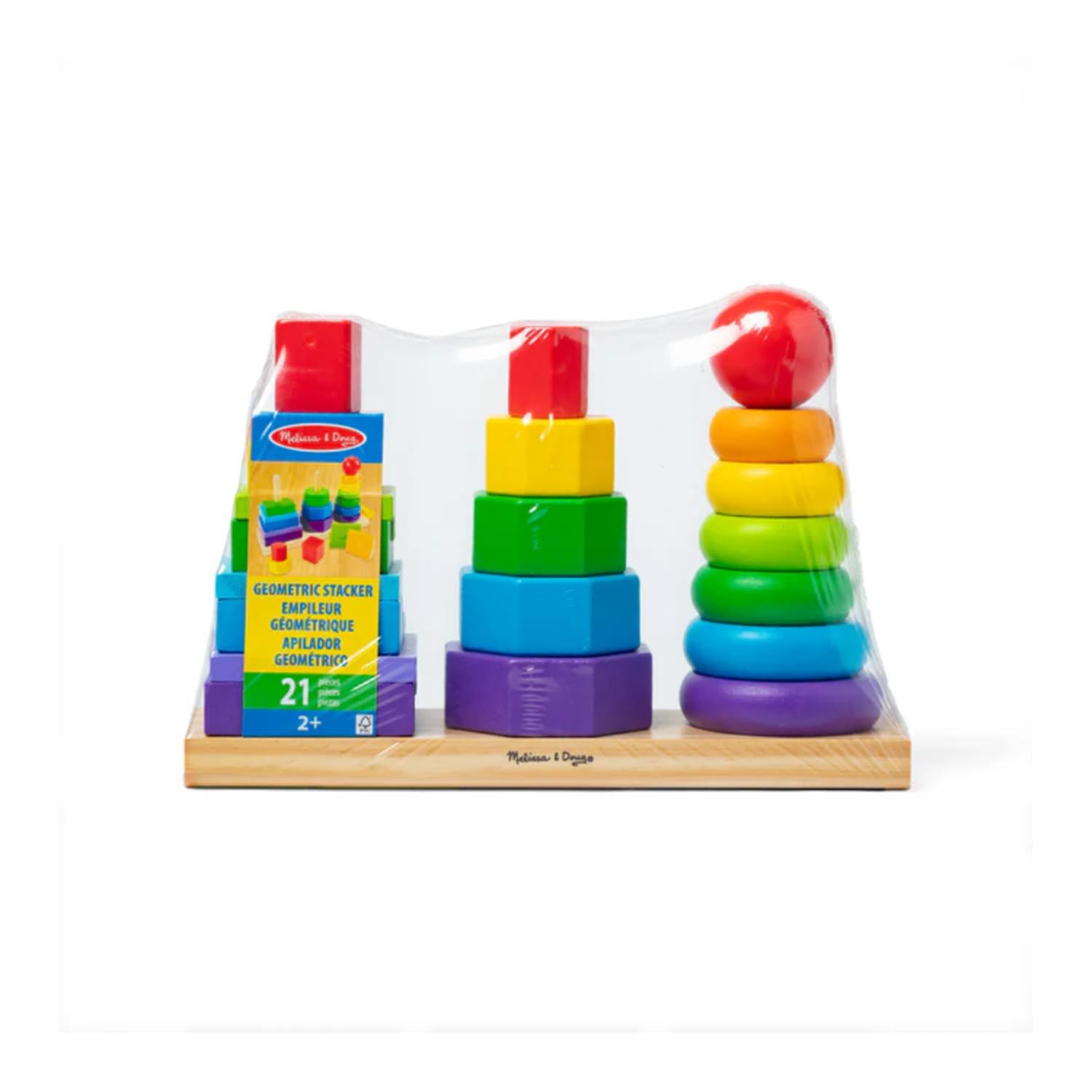 Melissa & Doug Geometric Stacker Toddler Toy - Wooden Shape Sorting & Stacking Educational Toy for Kids Ages 2-4 | Developmental Learning Toy for Fine Motor Skills & Color Recognition | Perfect for Preschool, Daycare & Home Play