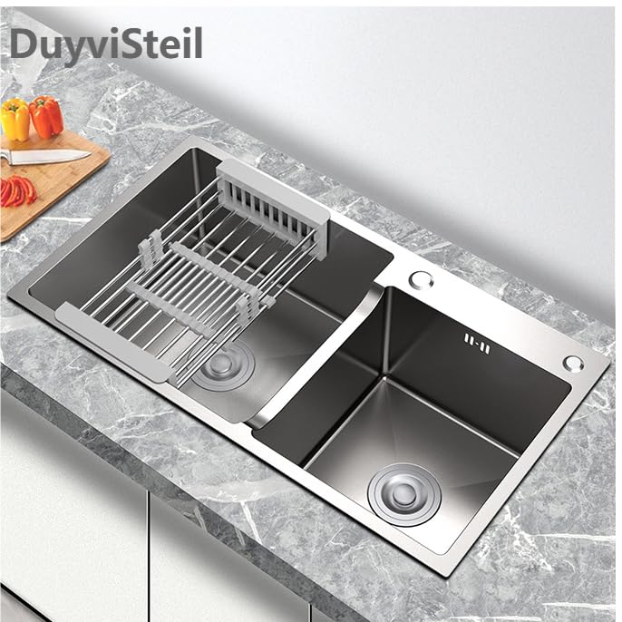 30.7x16.9 Inch 18 Gauge Stainless Steel Double Bowl Kitchen Sink - Topmount/Drop-in Design with Accessories (Silver) | Perfect for Modern Kitchens, Restaurants & RV Remodels